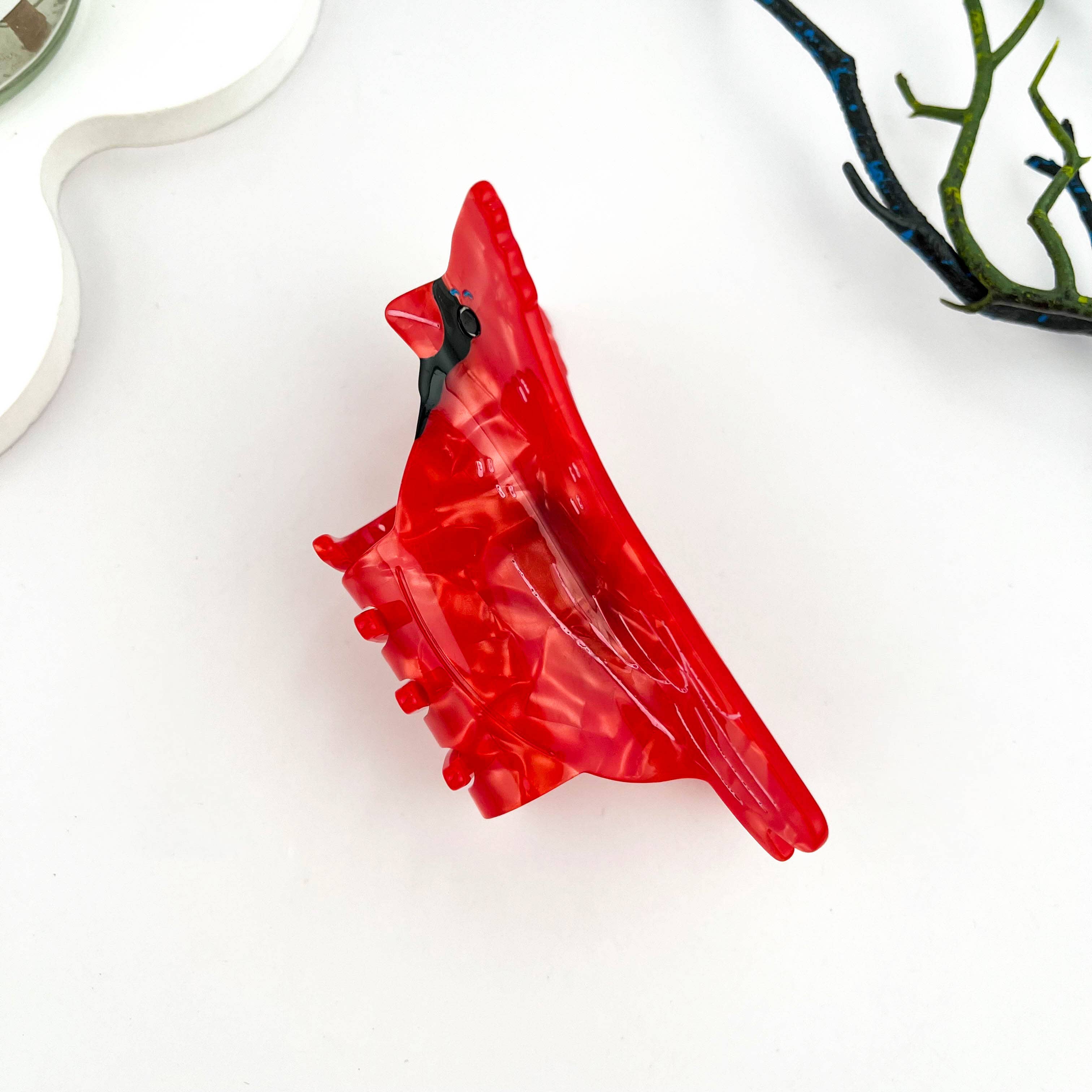 Red Cardinal Acetate Animal Hair Claw Clip
