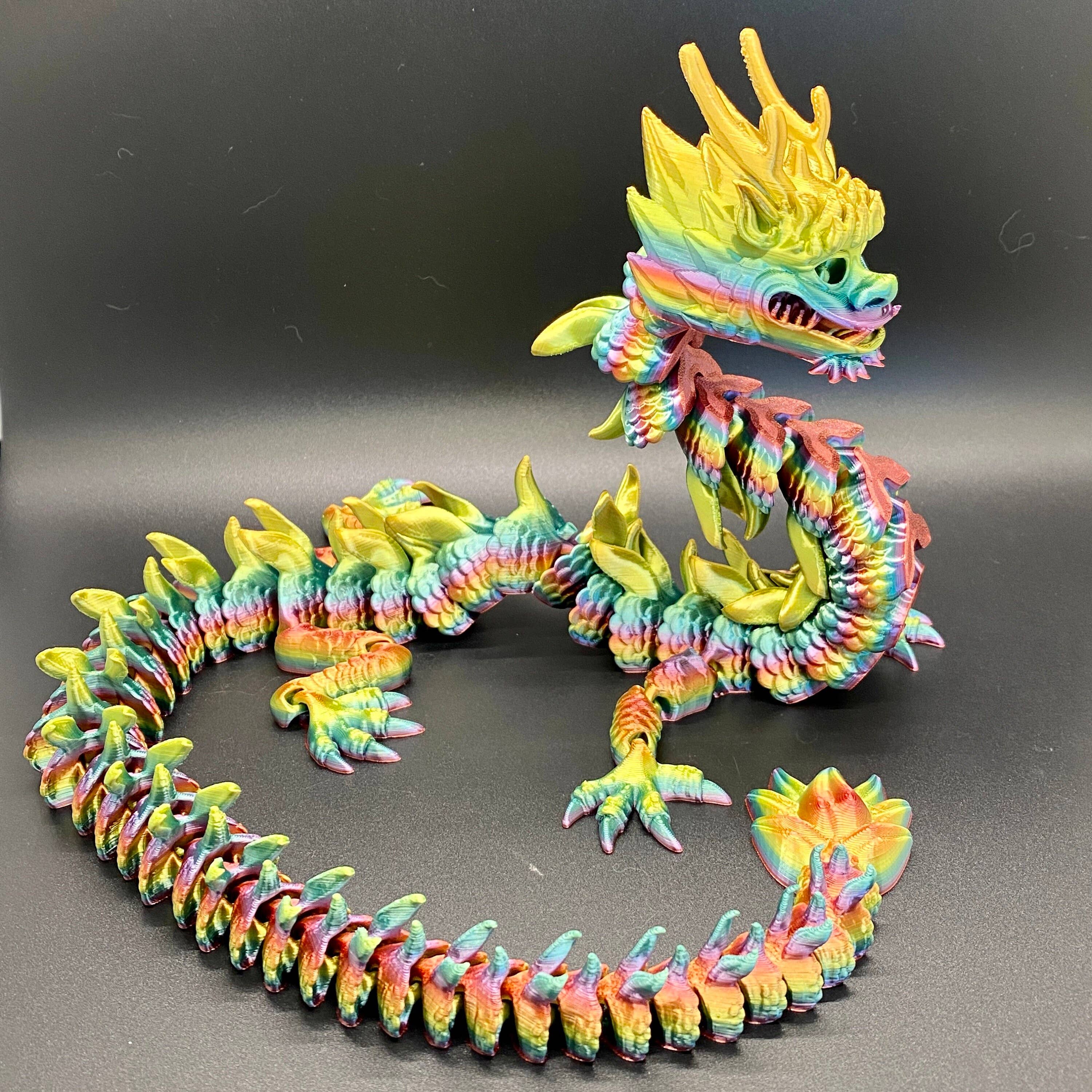 Chinese Imperial Dragon 3D Printed Articulated Toy Rainbow: Silk Green / Small Dragon
