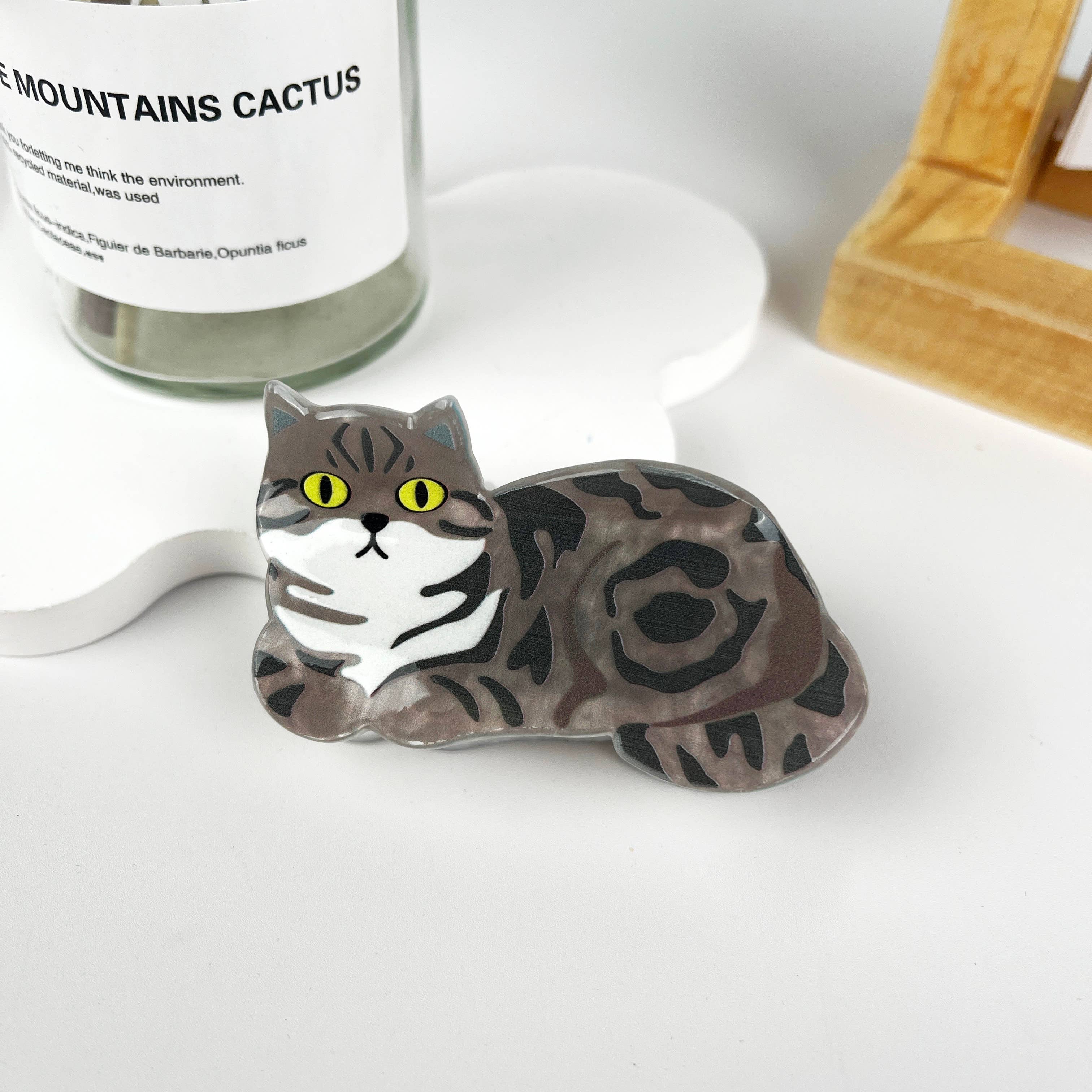 Cat style animal hair claw clip: Brown-cat