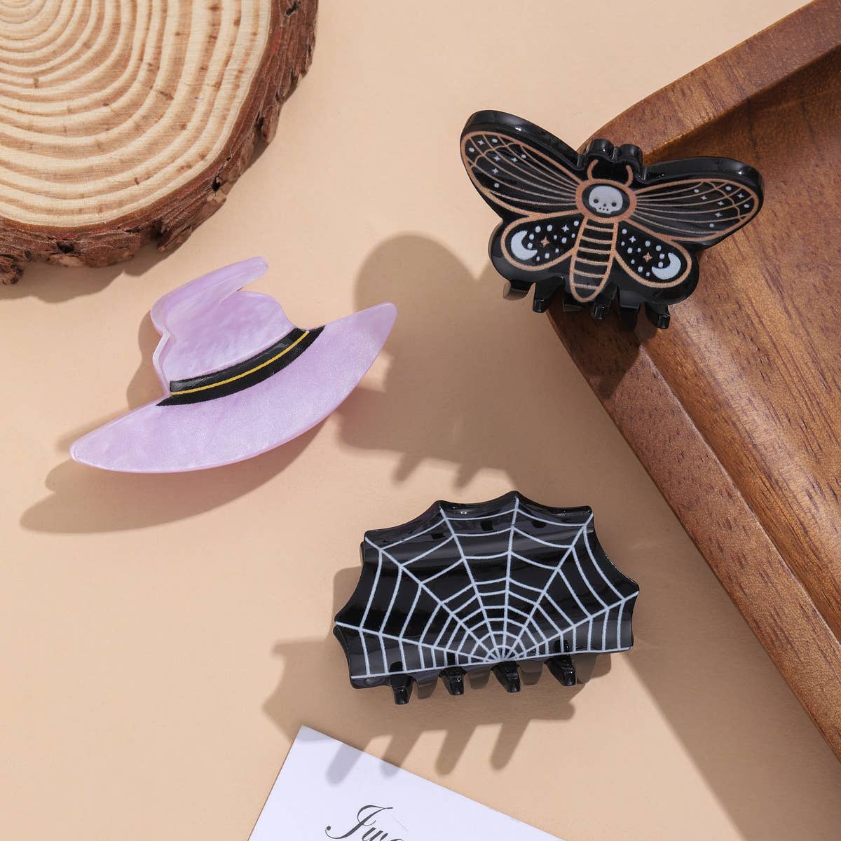 Halloween Witch Hat Spiderweb Hair Claw, Skull Moth Clip: SkullMoth