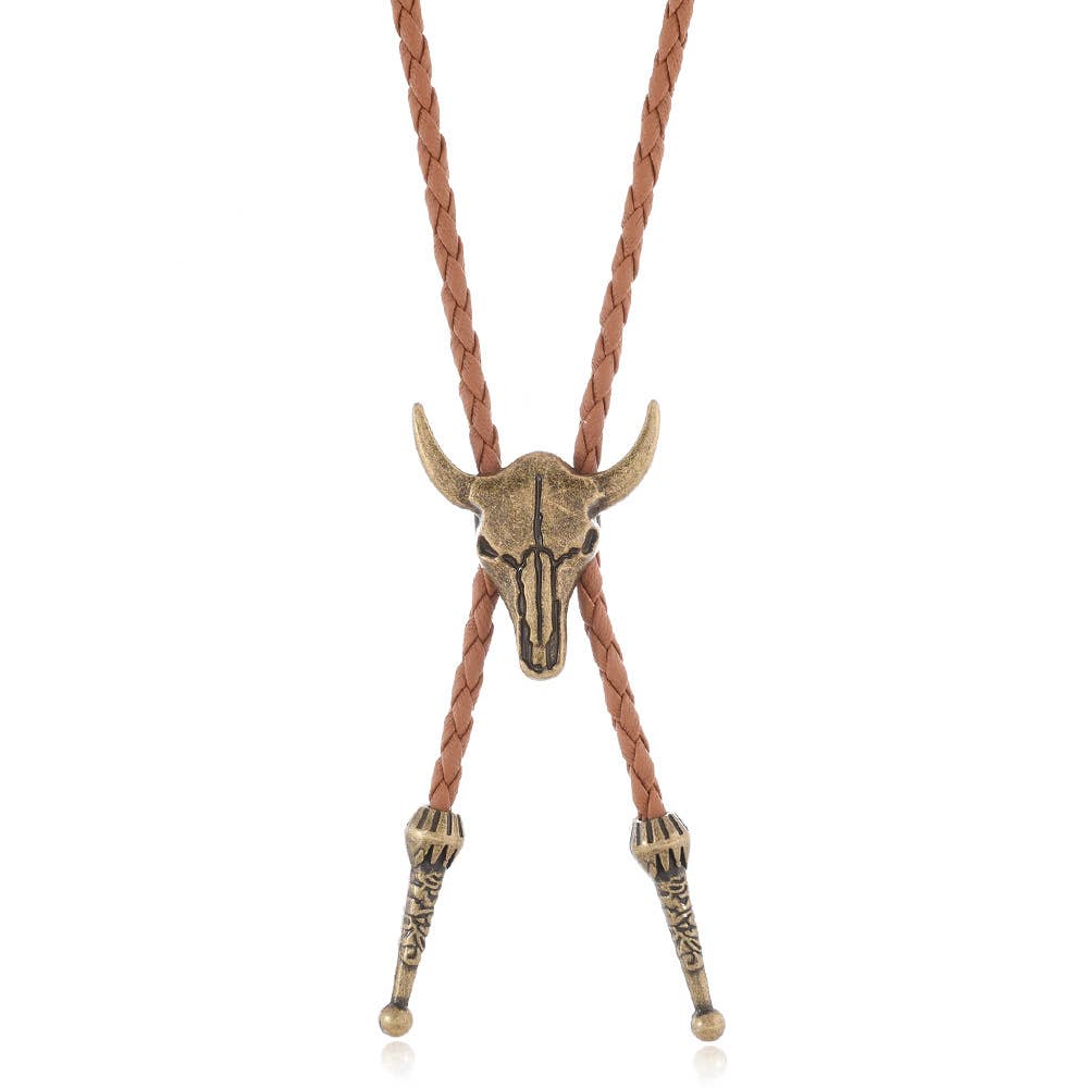 Western Bull Skull Bolo Tie Necklace