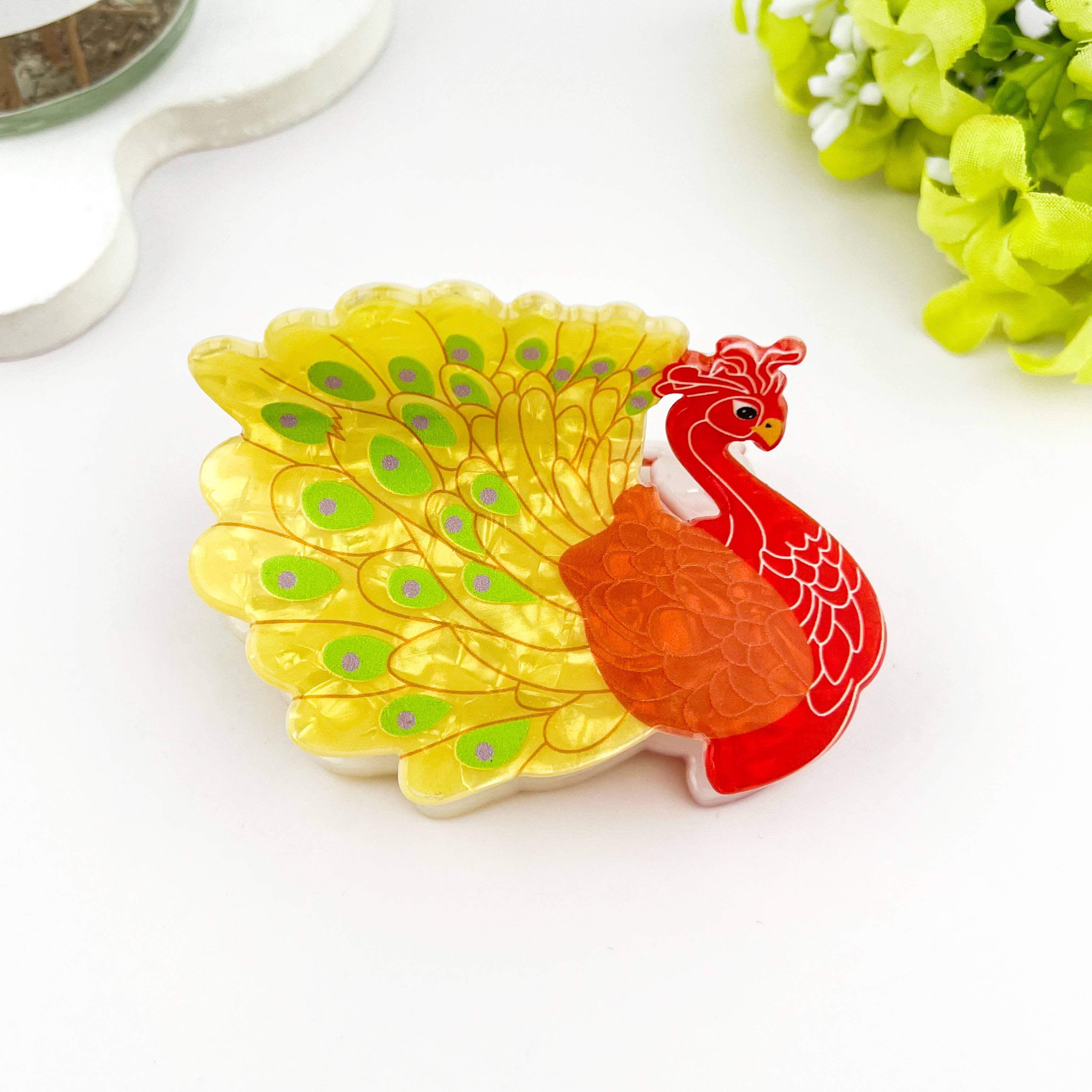 Peacock Tail Spread Printed Hair Claw Clip