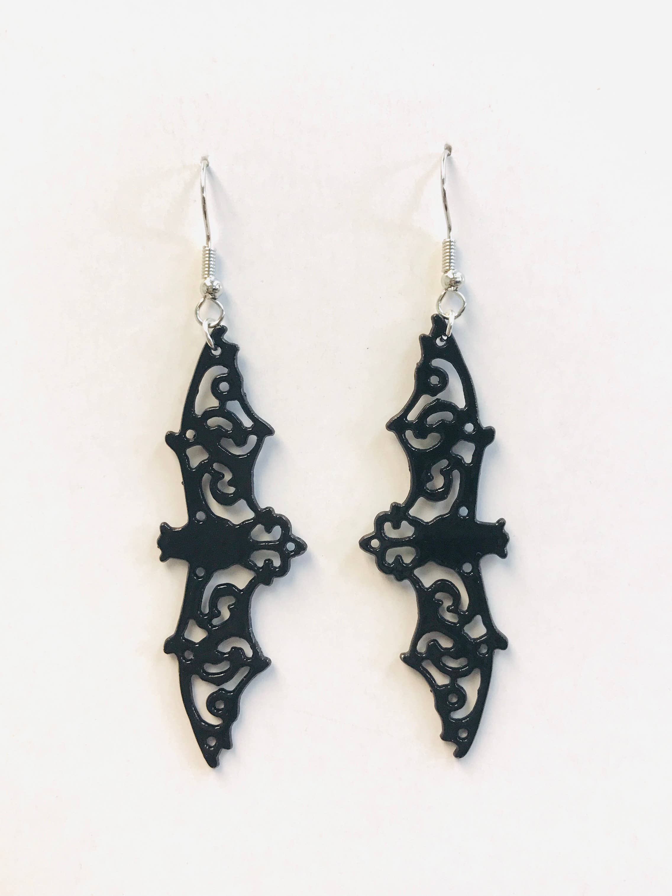 Black Bat Earrings: Silver