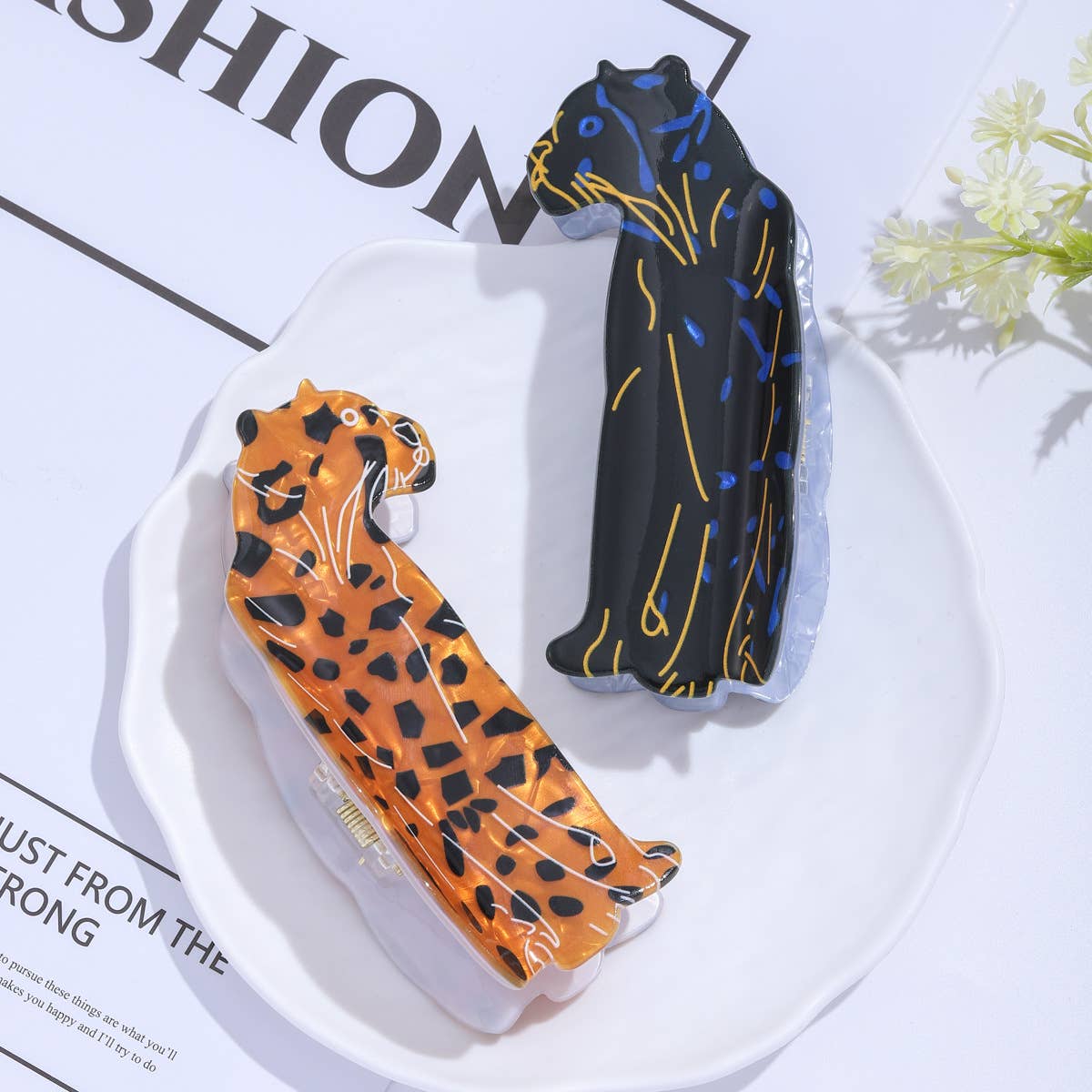 Leopard Panther Shaped Animal Print Hair Claw Clip: Leopard