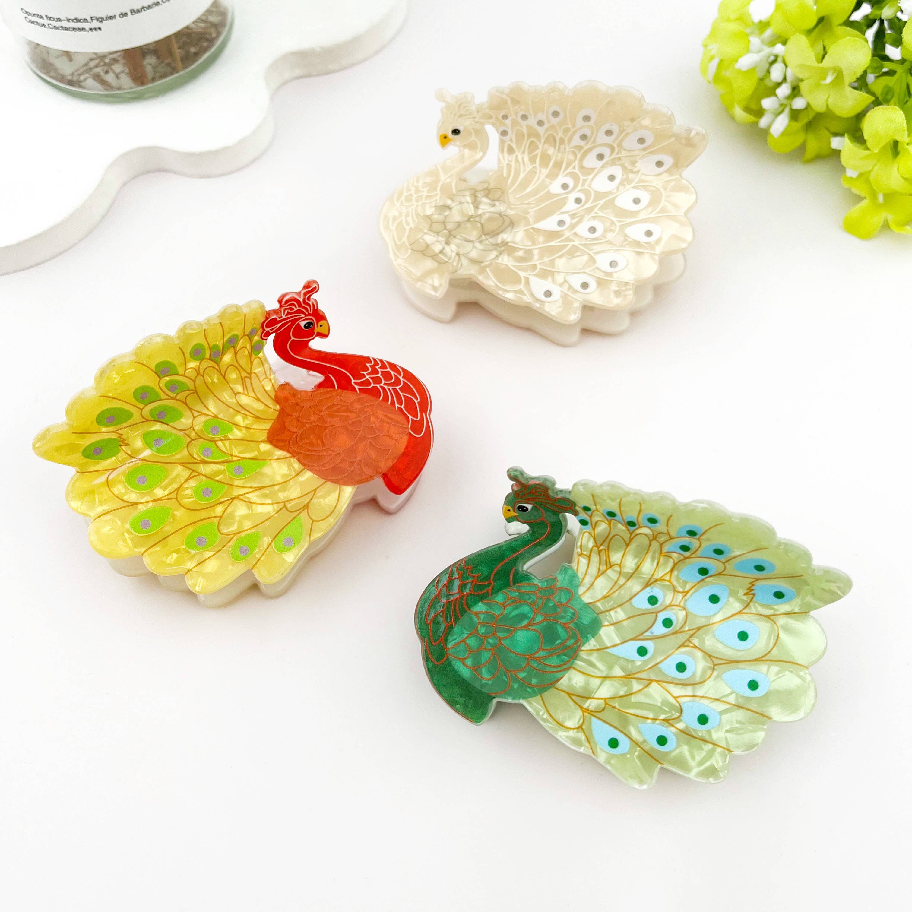 Peacock Tail Spread Printed Hair Claw Clip