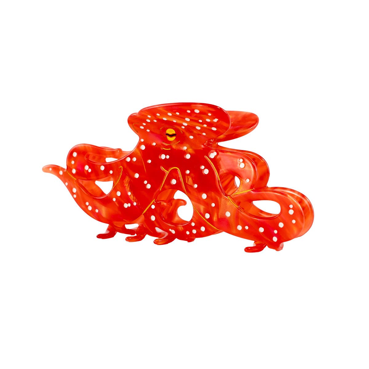 Red Octopus Acetate Hair Clip with White Dots