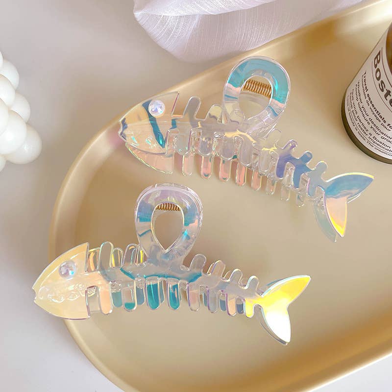Fishbone Hair Claw Clips with Iridescent Shine: Colorful
