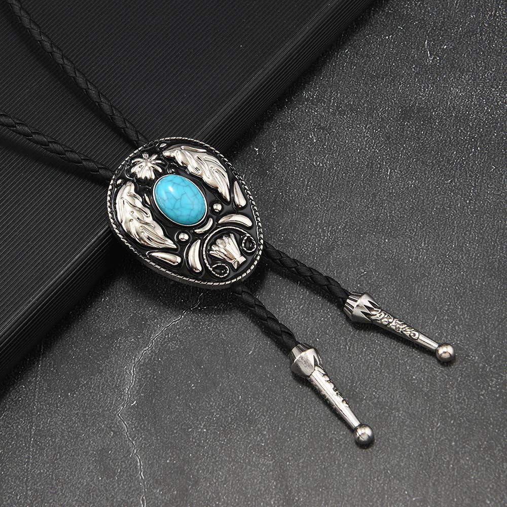 Western Turquoise Bolo Tie Necklace
