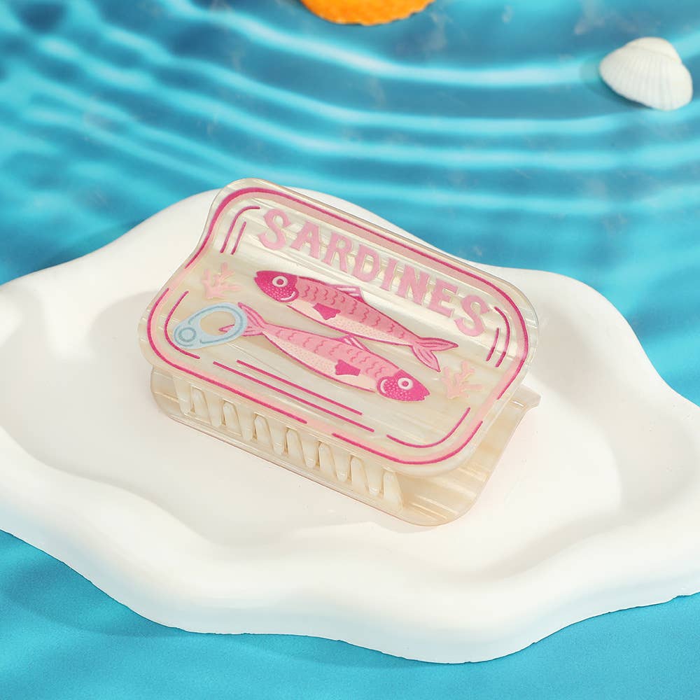 Fun Sardine Can Hair Pattern Hair Claw Clips: Blue