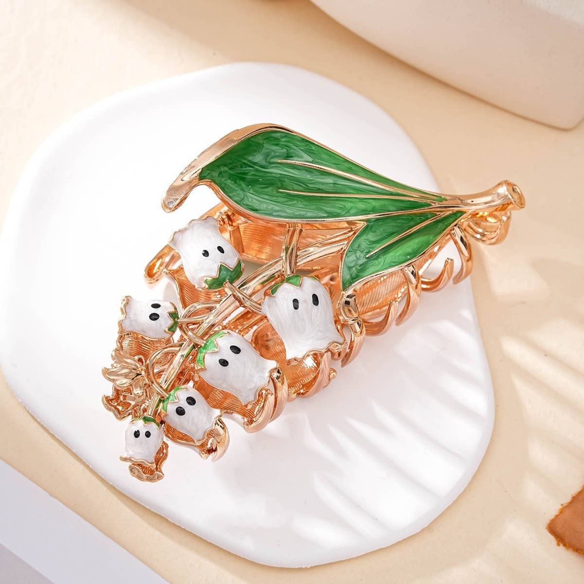 Ghost Lily of the Valley Metal Hair Claw Clip