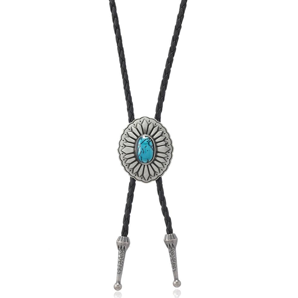 Western Turquoise Oval Bolo Tie Necklace