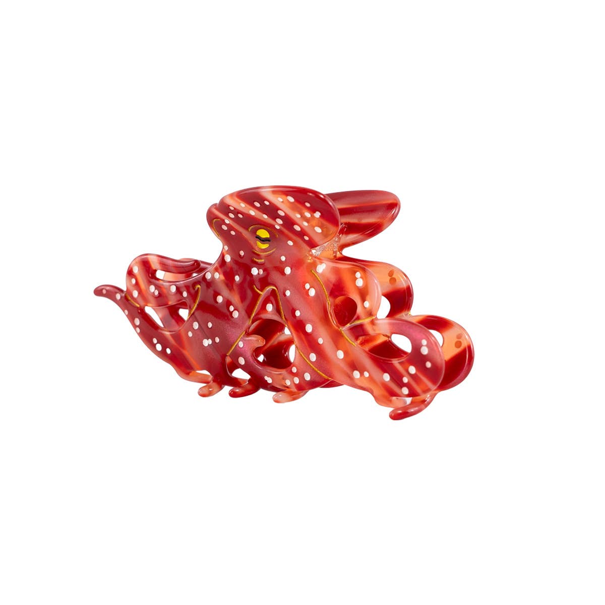 Red Octopus Acetate Hair Clip with White Dots