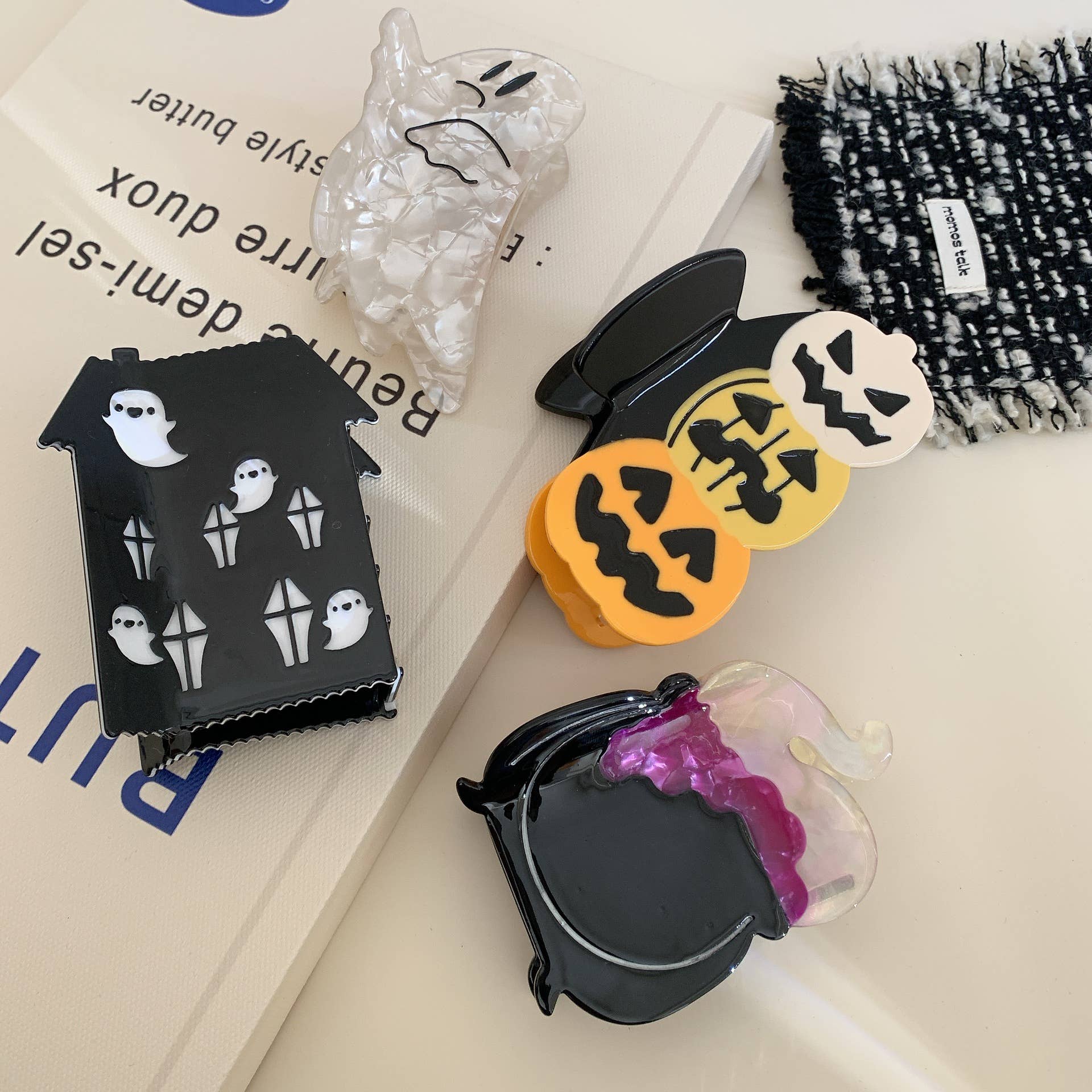 Festive Halloween Hair Claw,  Ghost & Pumpkin Hair Clips: House