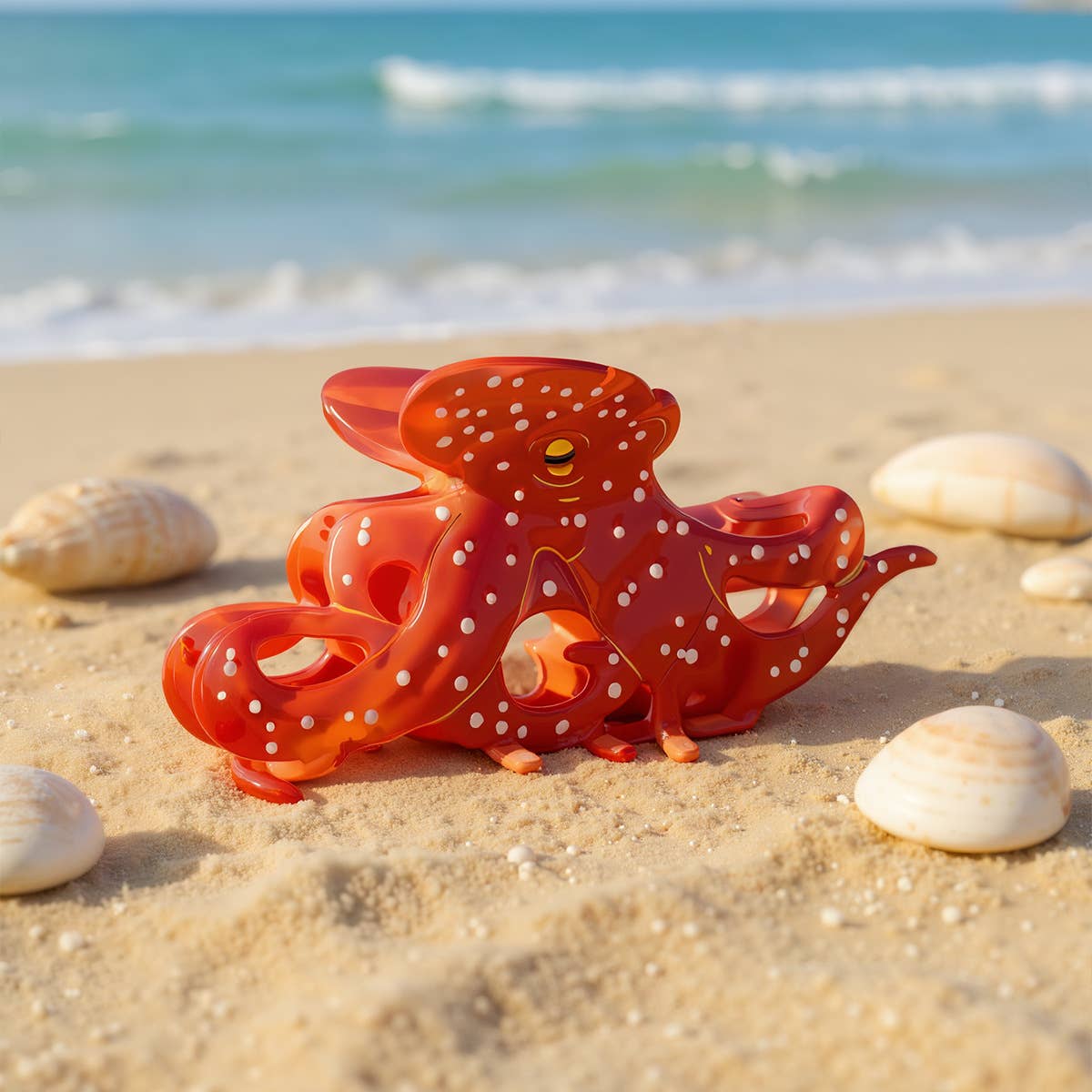 Red Octopus Acetate Hair Clip with White Dots