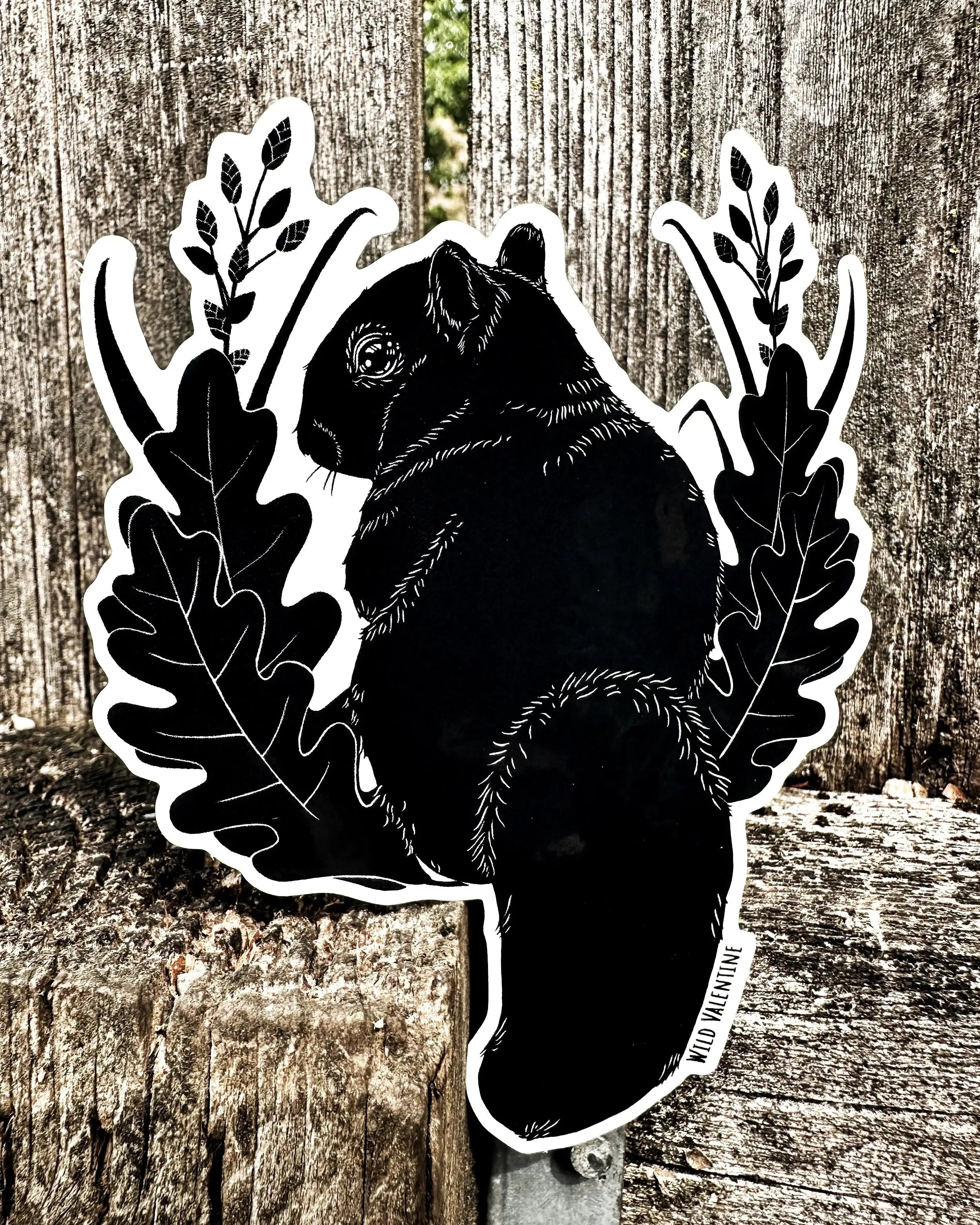 Eastern Fox Squirrel & Oak Leaves  Vinyl Sticker