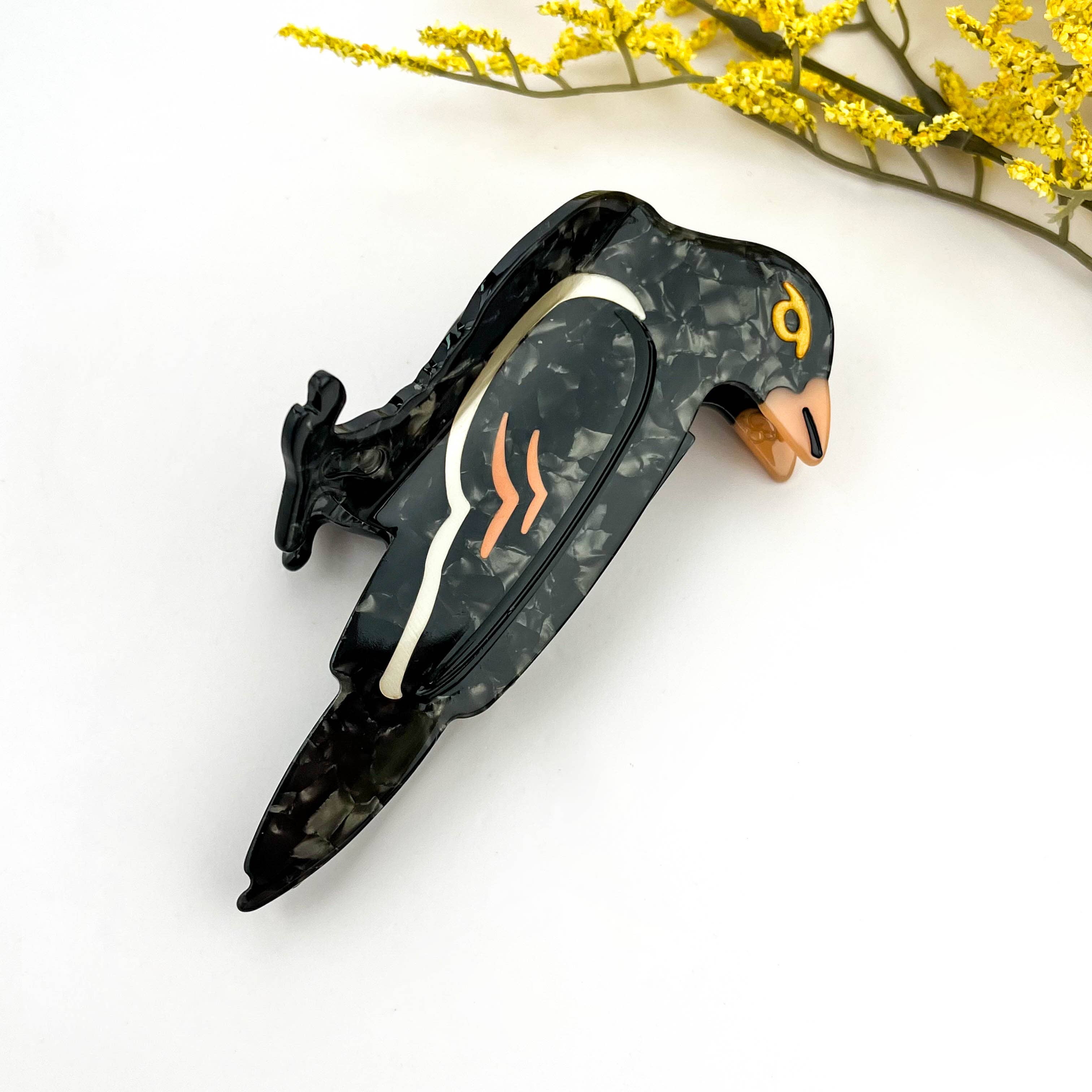 Moonlit Raven Acetate Hair Claw – Mysterious Gaze: Black