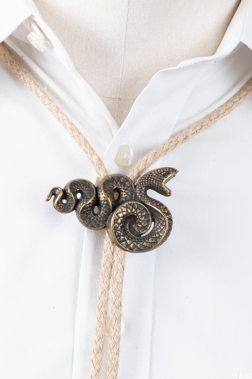 Bolo snake  pendant, Brass ox finish: Black Nylon