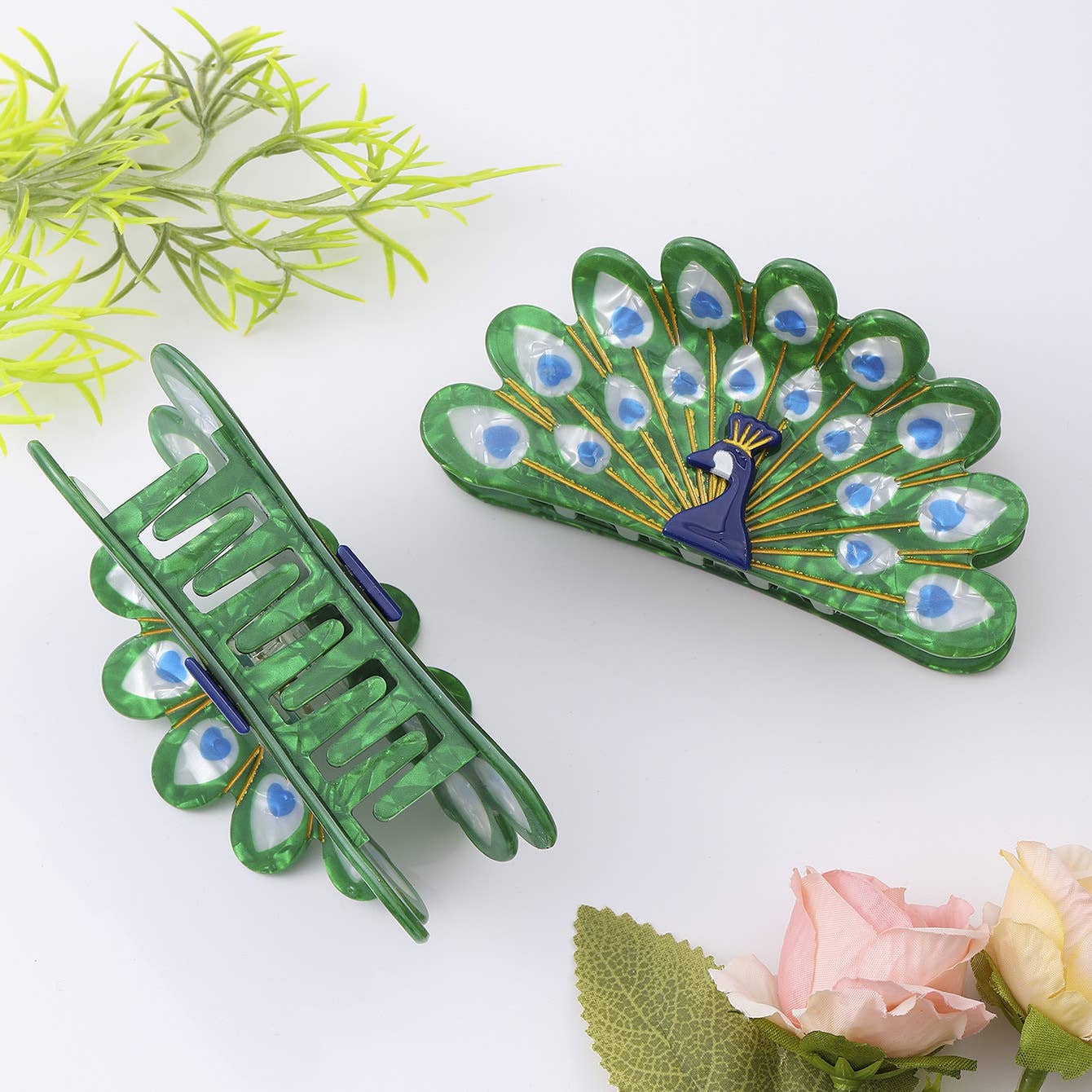 Peacock Feather Hair Clip, Elegant Bird Hair Accessory: Green