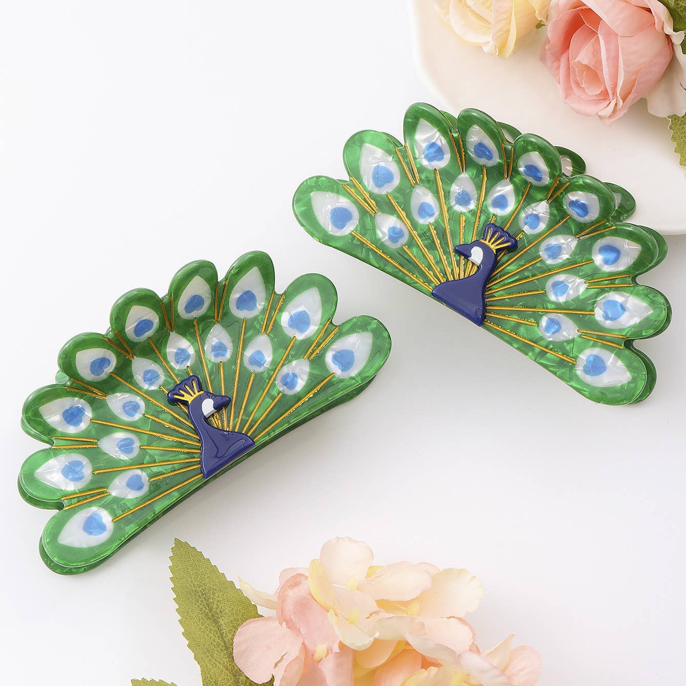 Peacock Feather Hair Clip, Elegant Bird Hair Accessory: Green