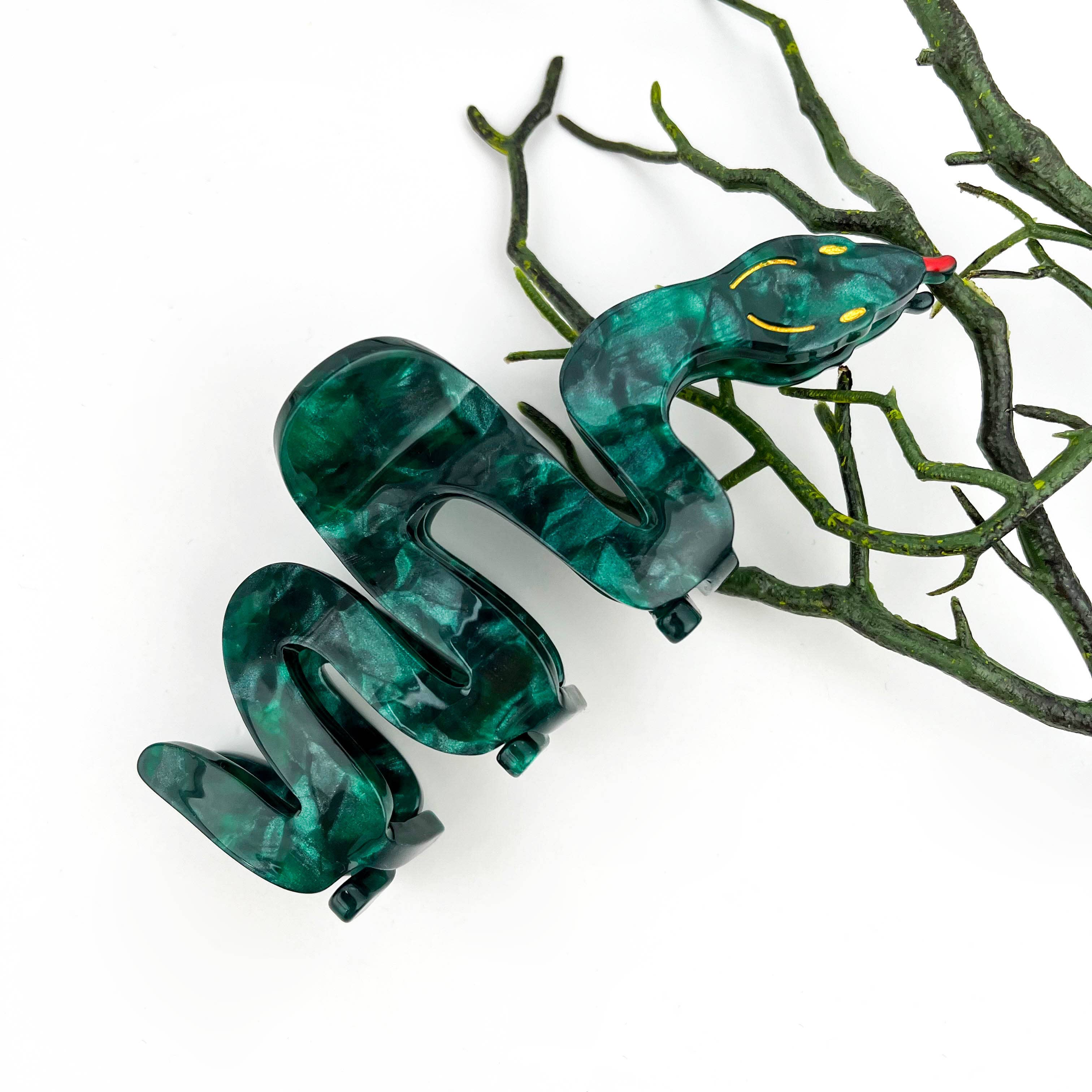 Green Scaled Giant Python Acetate Animal Hair Claw Clip