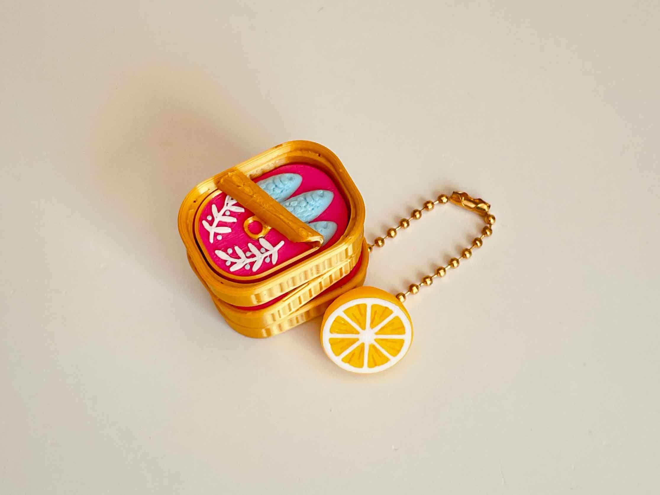 Mini Sardines Container Clicker 3D Printed Fidget Keychain: Peeled Back Lid