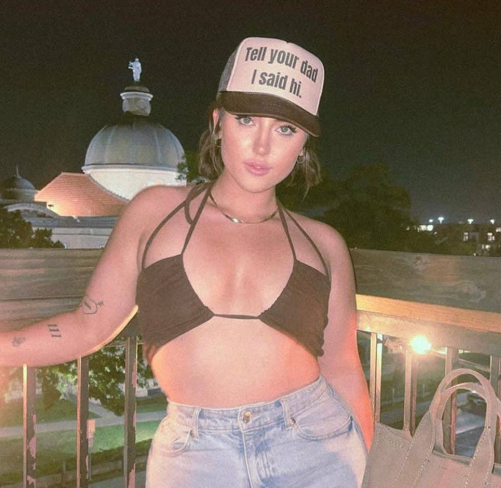 Tell Your Dad I Said Hi Trucker Hat: Charcoal Gray/White
