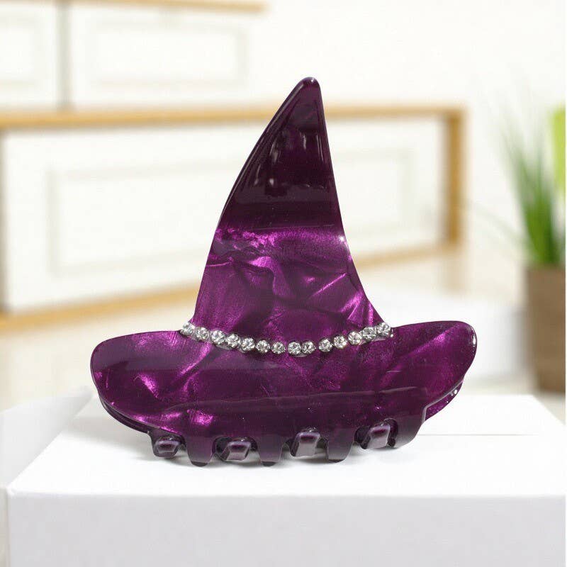 Halloween - Inspired Witch Hat Rhinestone Hair Claws: Gray