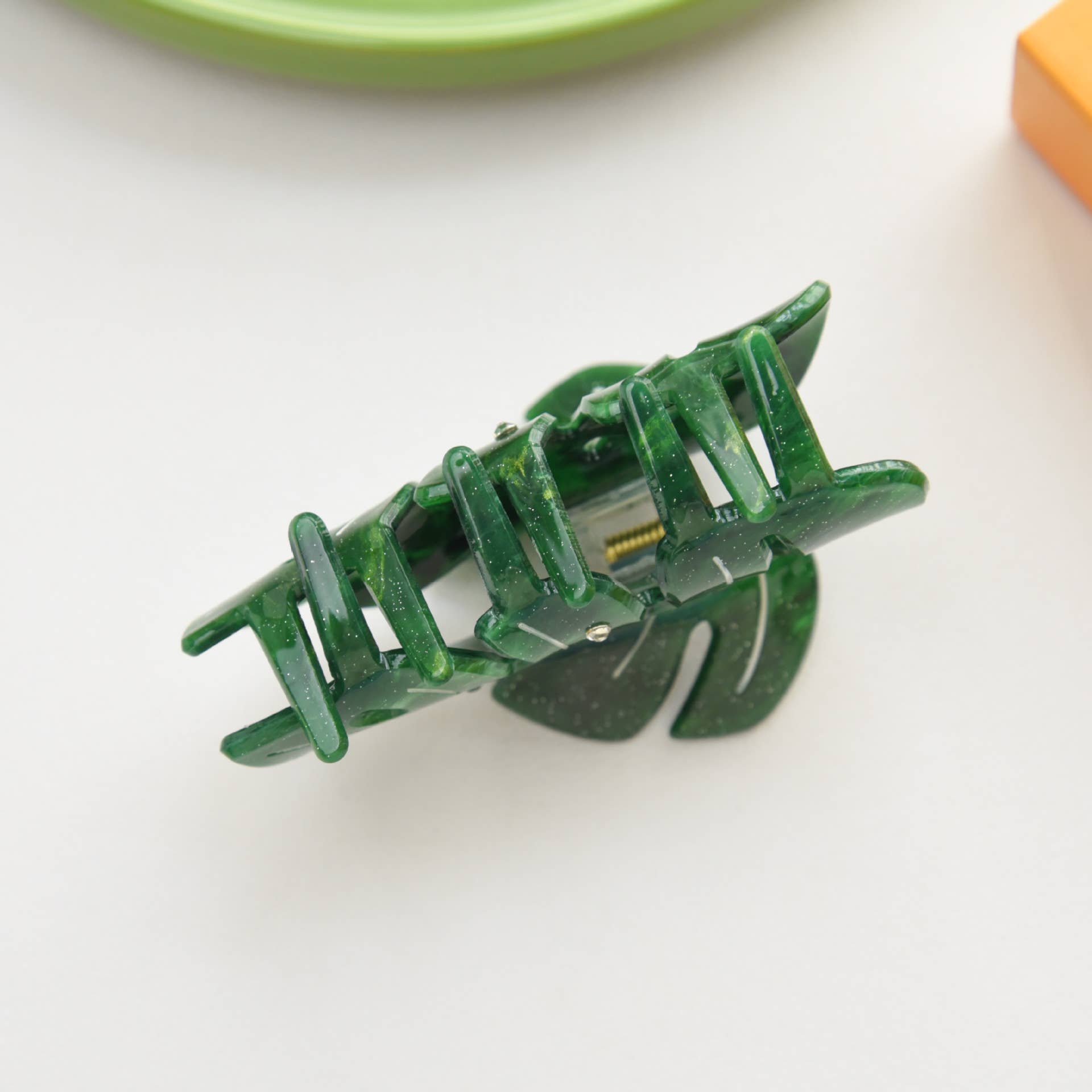 Monstera Deliciosa Leaf Hair Clip with Rhinestones: Green