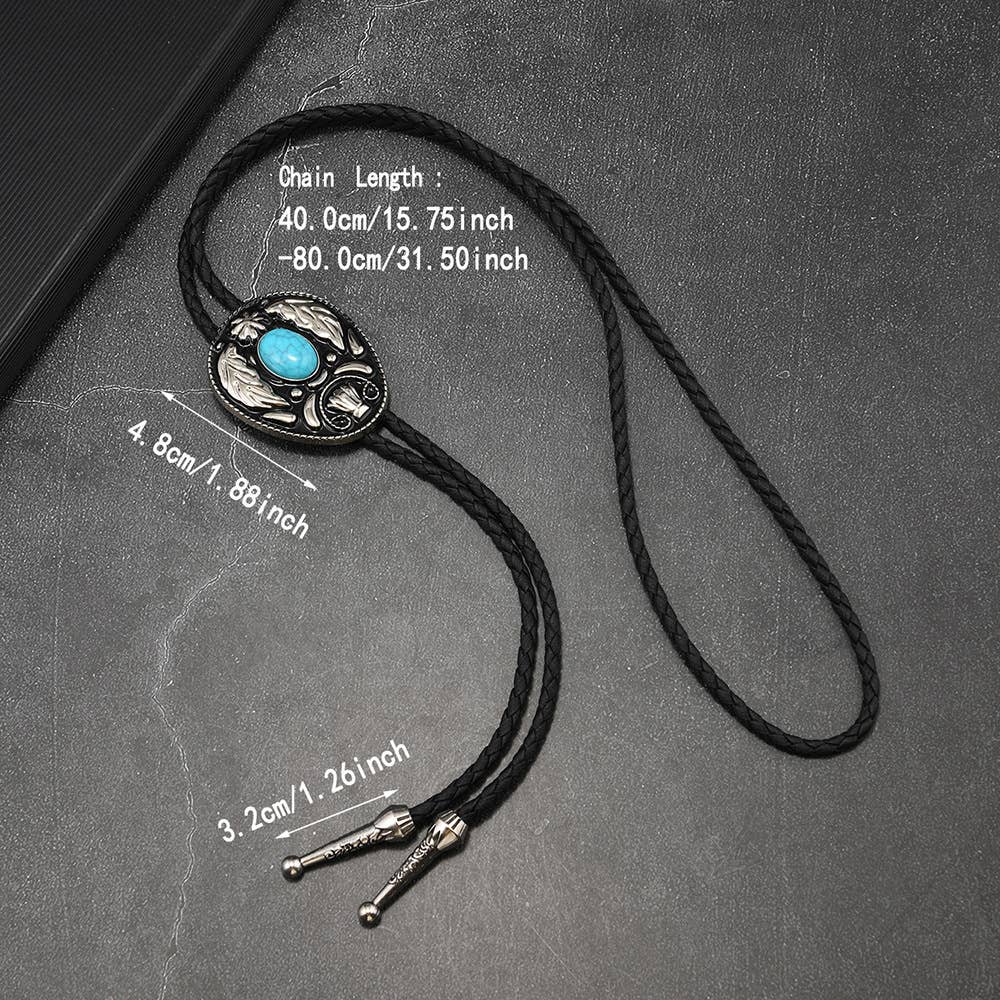 Western Turquoise Bolo Tie Necklace