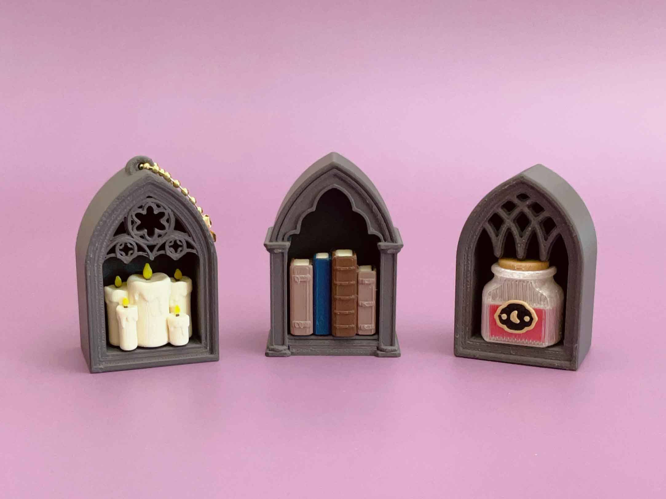 Gothic Library Clicker 3D Printed Fidget Keychain 3x2 Shelves