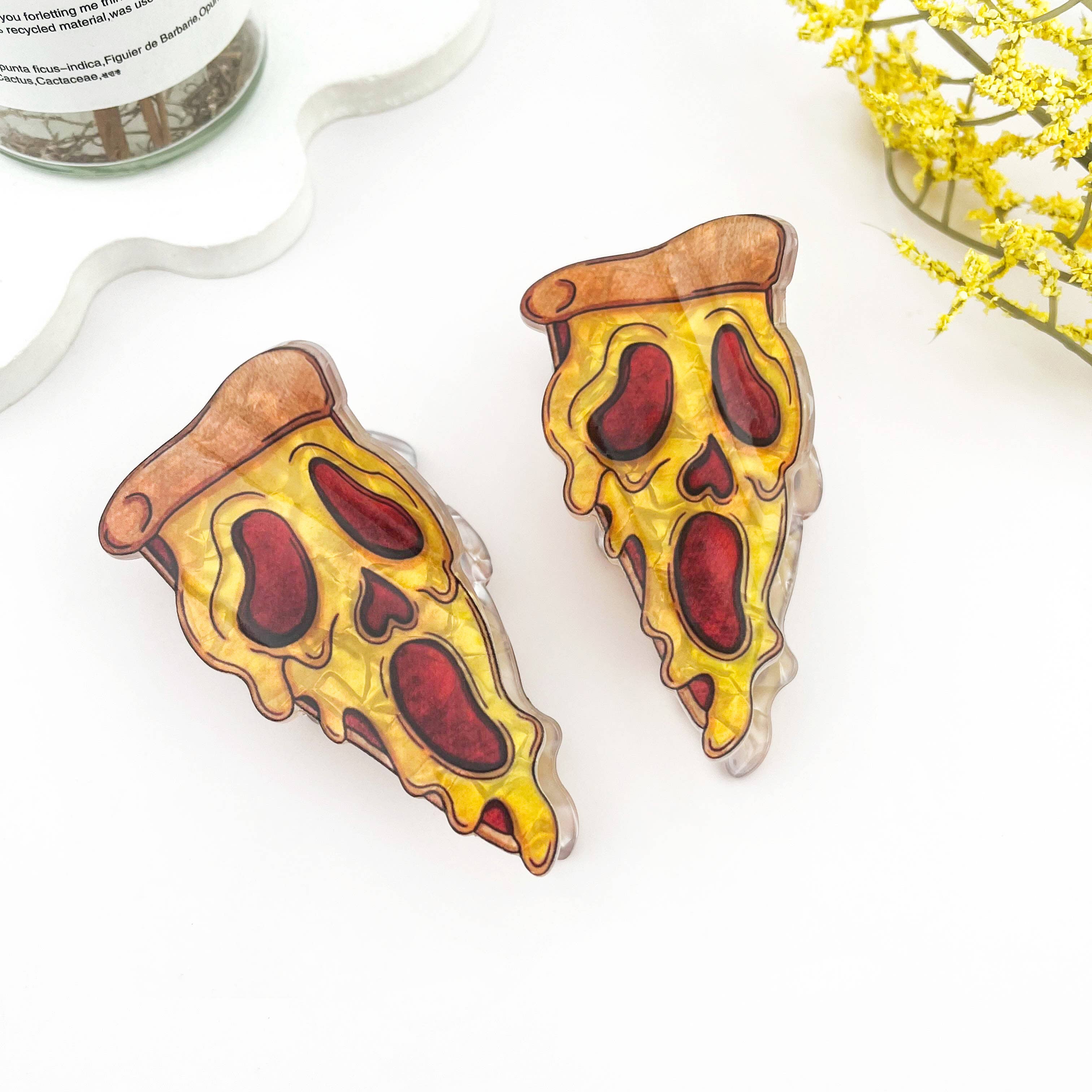 Spooky Skull Pizza Slice Hair Claw