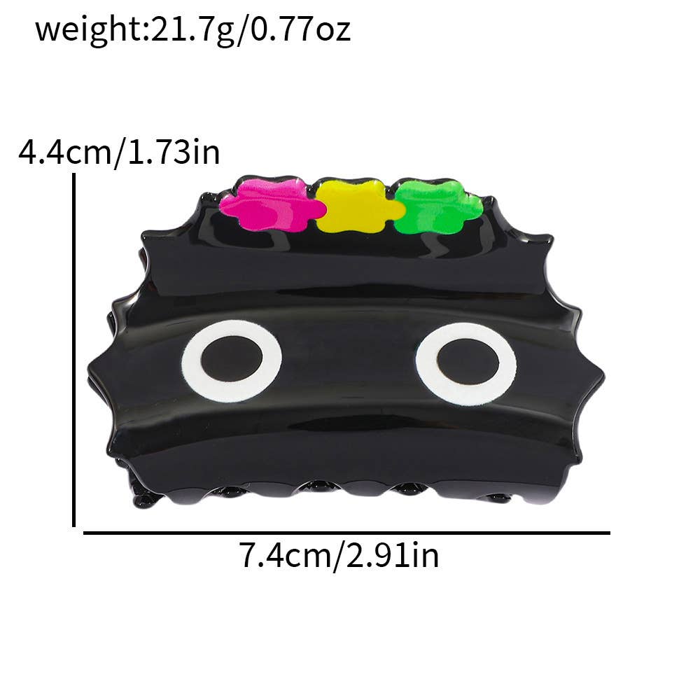 Funky Big - Eyed Hair Claw with Colorful Accents: Black