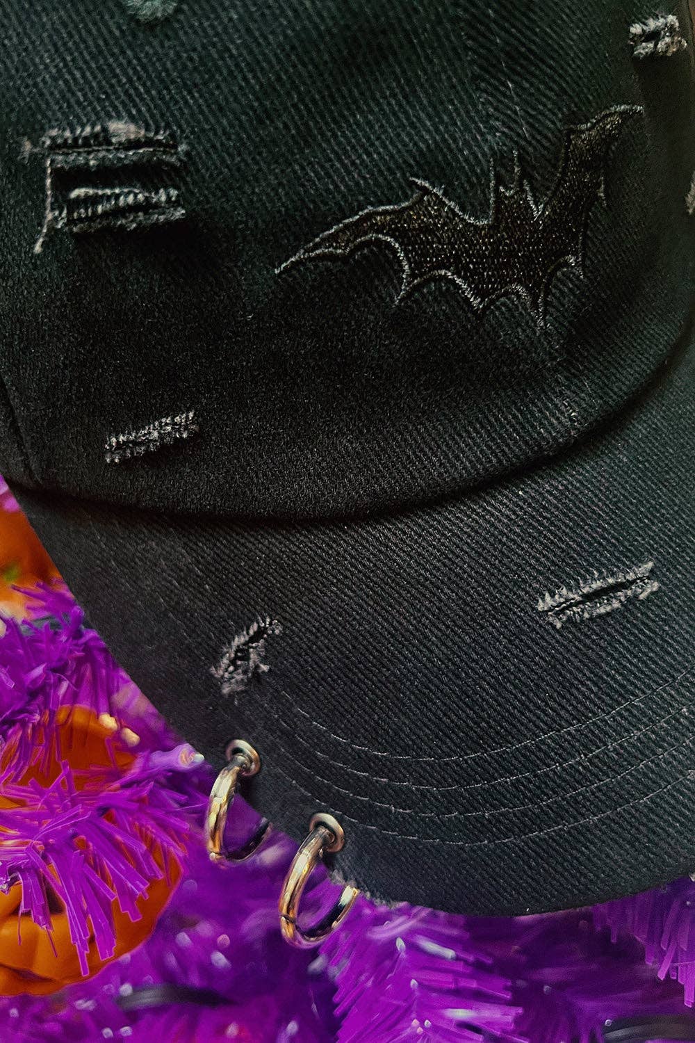 Vampire Bat Pierced Baseball Cap Black