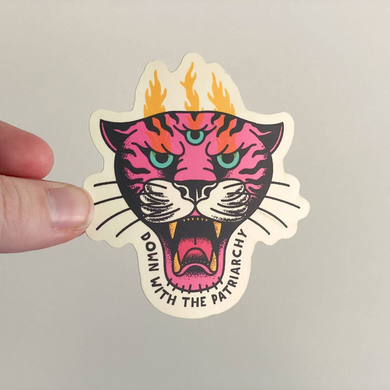 Down With The Patriarchy Tiger Die Cut Sticker