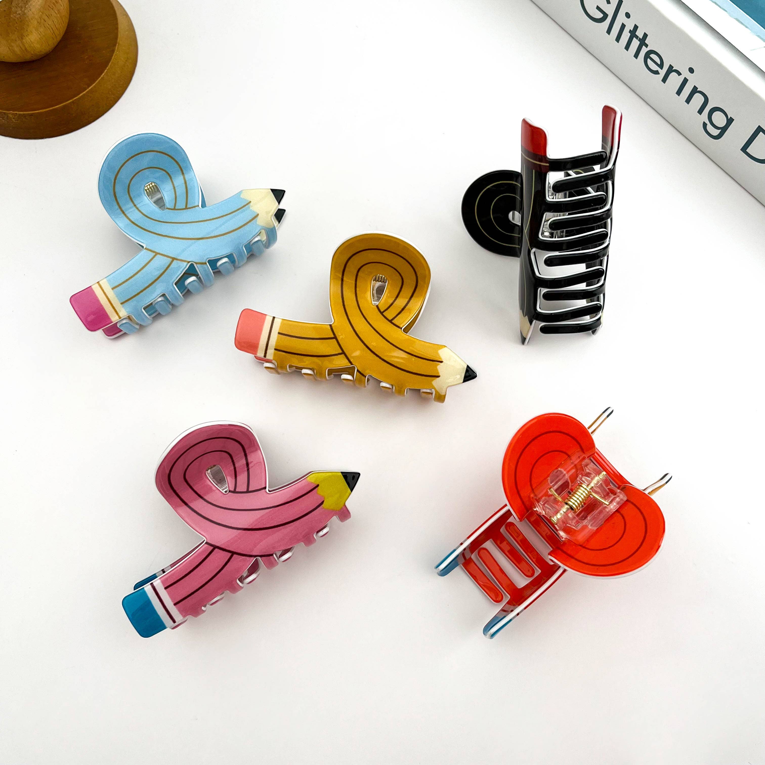 Pencil Claw Clip, Playful Stationery-Inspired Hair Clip: Yellow