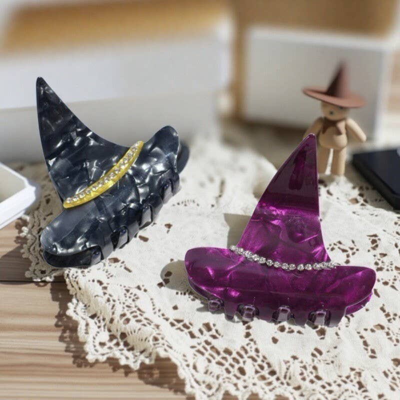 Halloween - Inspired Witch Hat Rhinestone Hair Claws: Gray