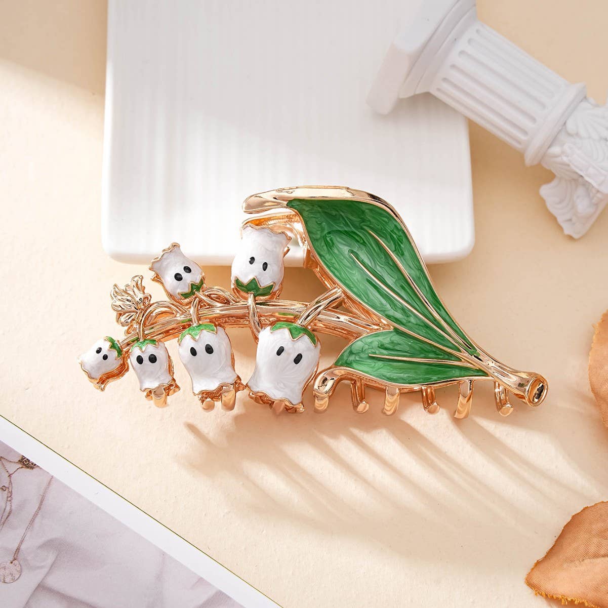 Ghost Lily of the Valley Metal Hair Claw Clip