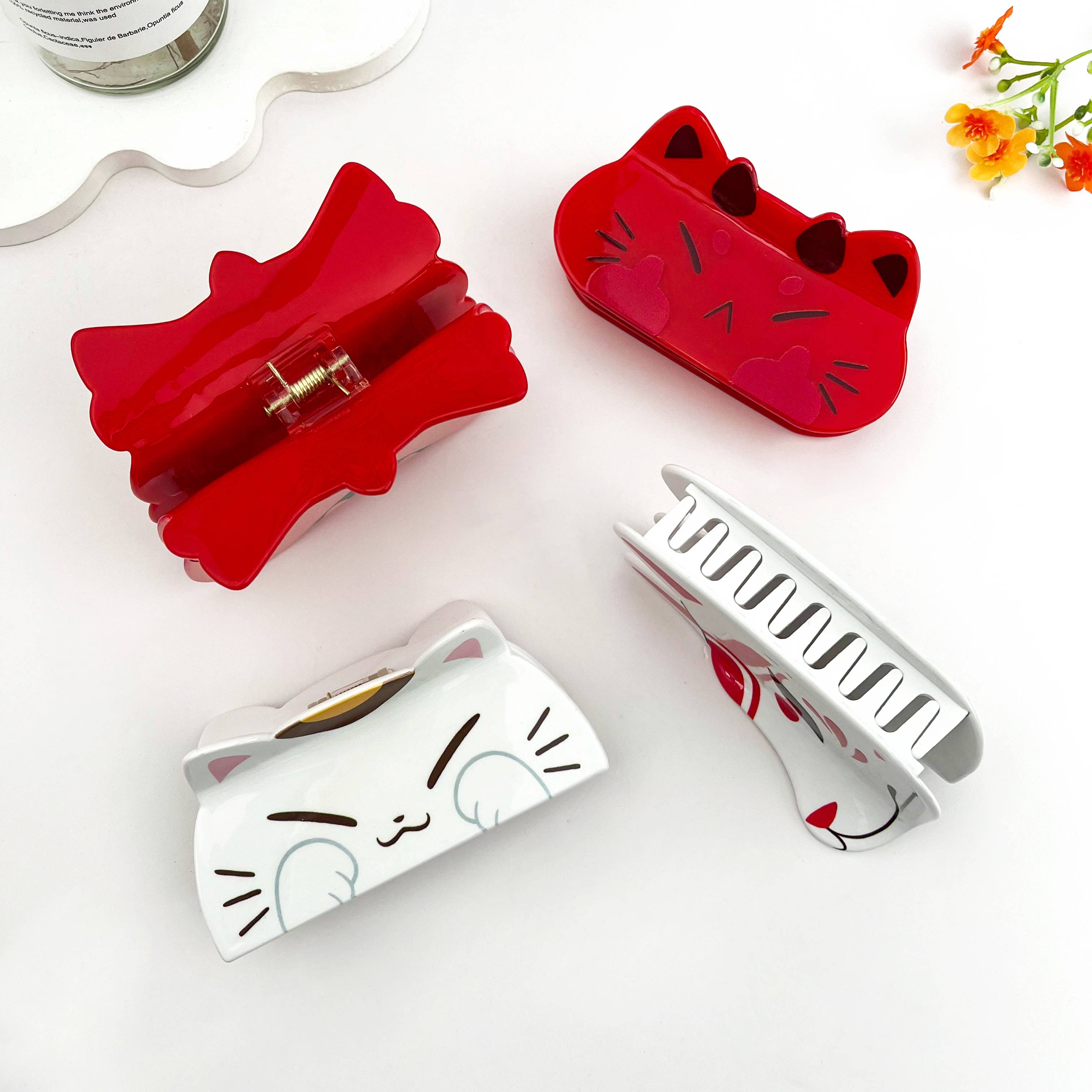 Kawaii Fox White Mask Acetate Hair Claw Clip: Red