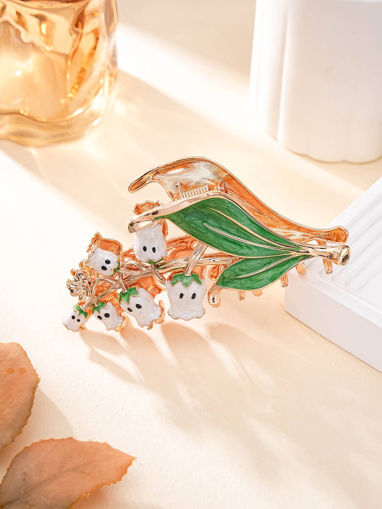 Ghost Lily of the Valley Metal Hair Claw Clip
