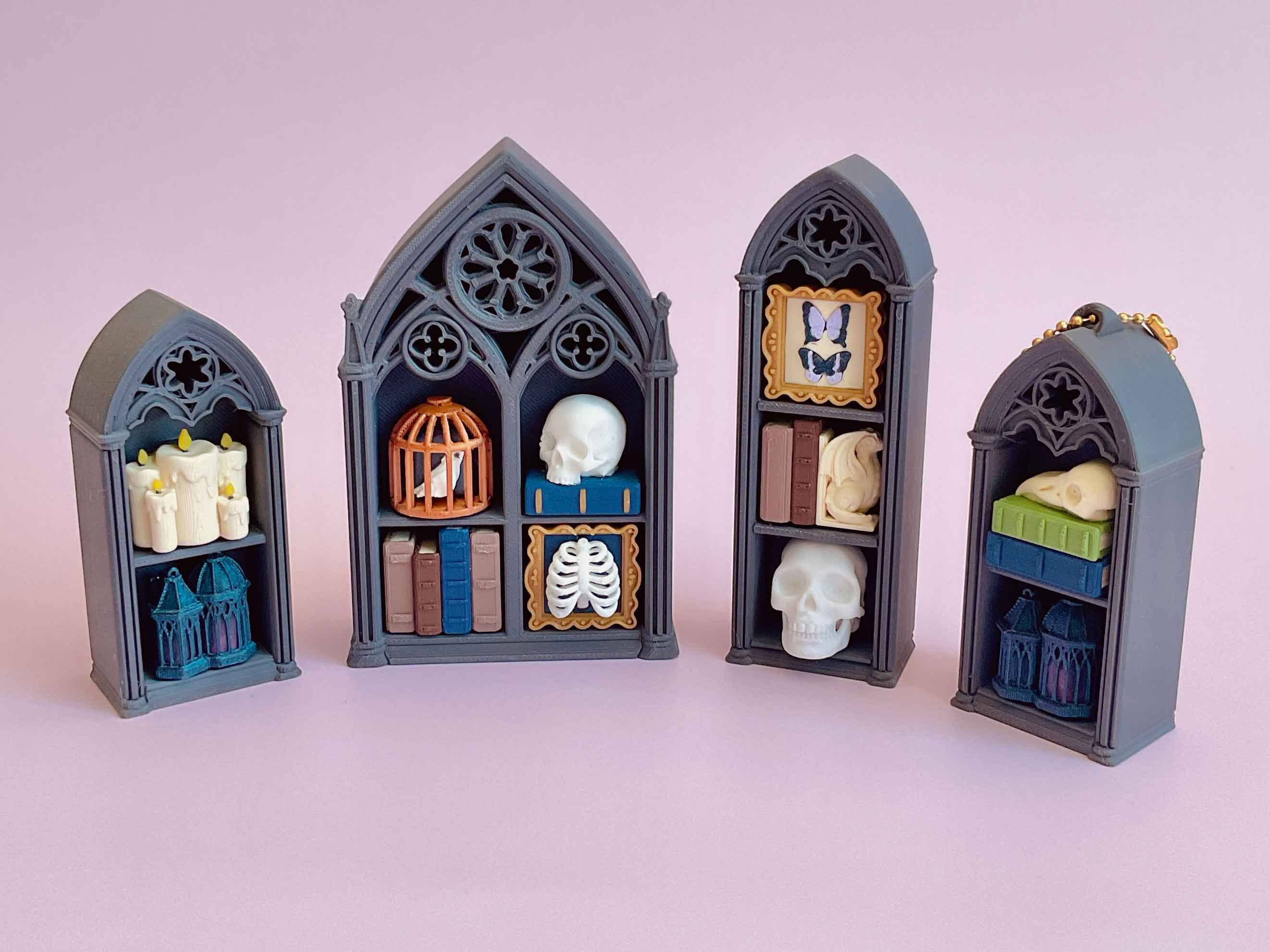 Gothic Library Clicker 3D Printed Fidget Keychain 3x2 Shelves