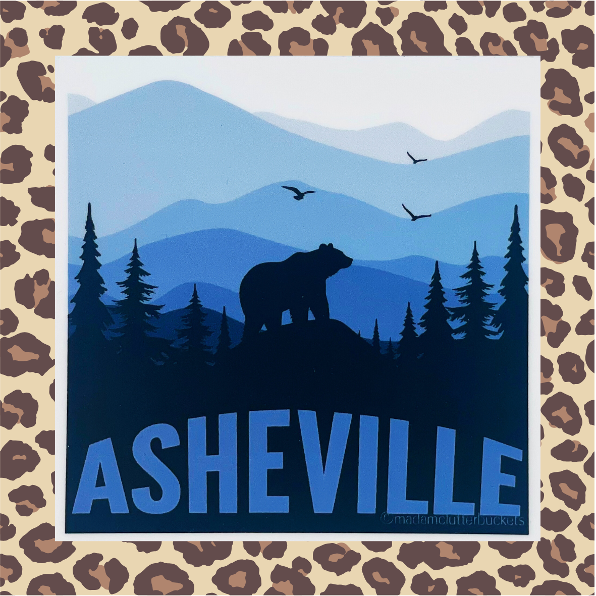 Asheville Blue Ridge Bear 3" Square Sticker