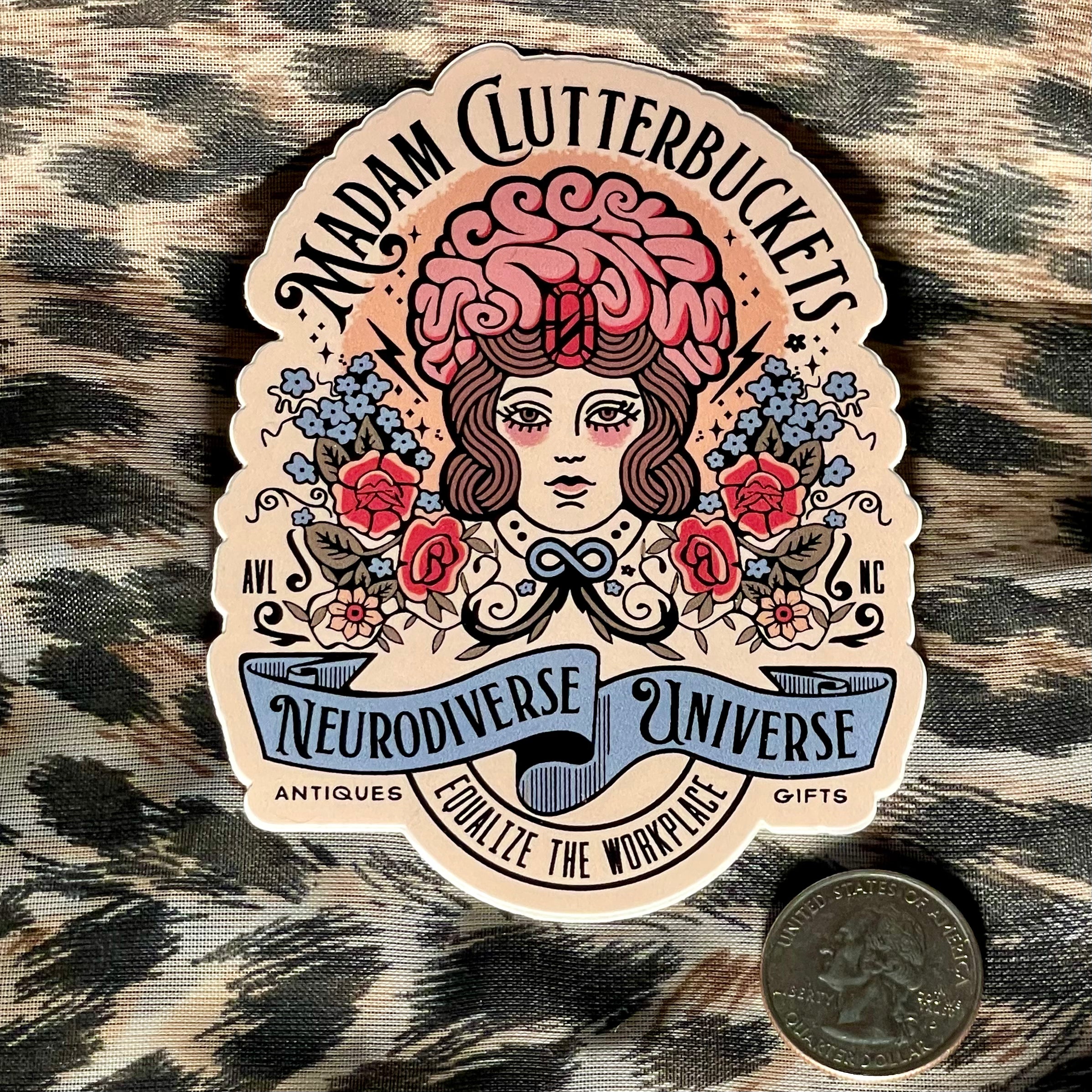 Madam Clutterbucket's Neurodiverse Universe Full Color Logo Sticker