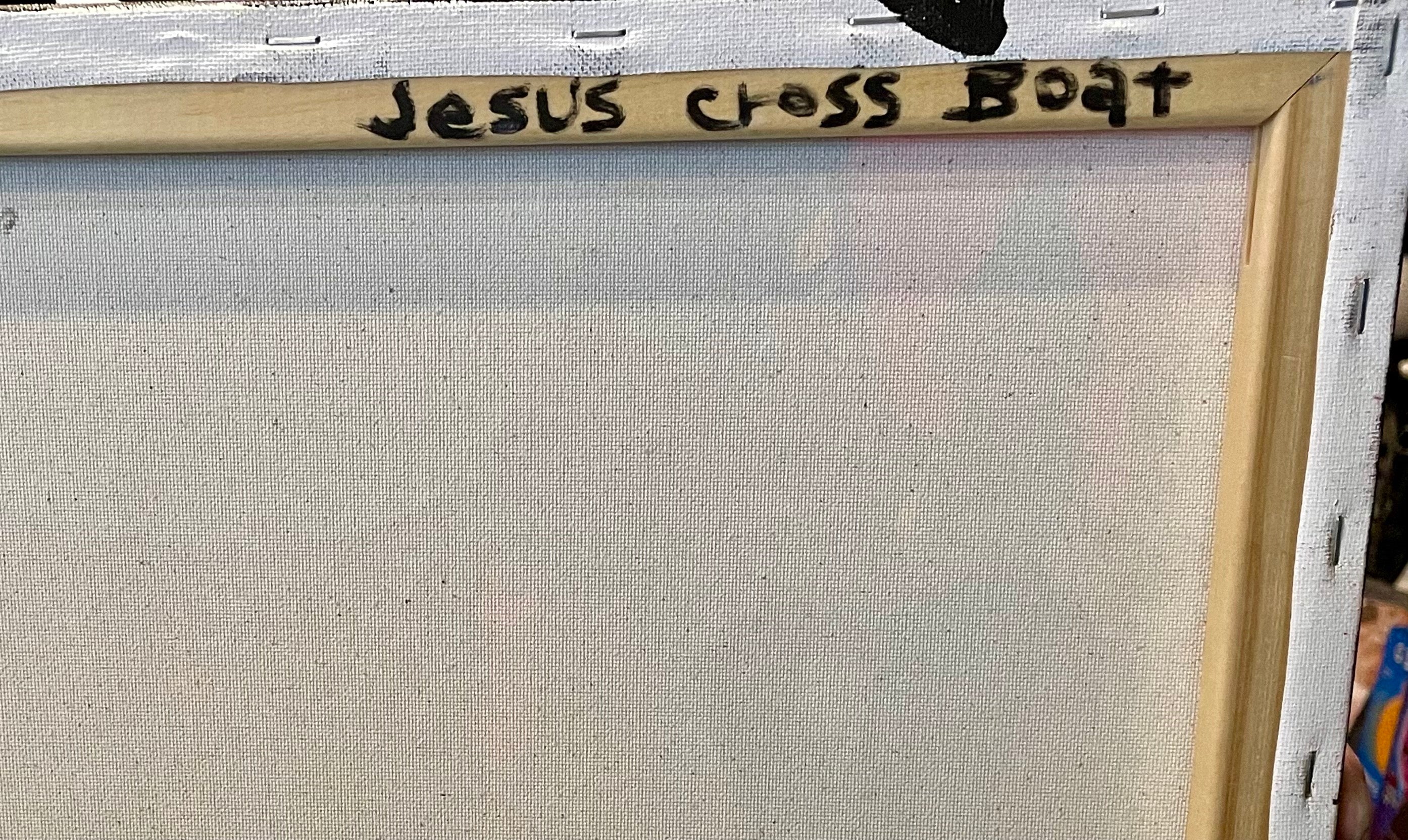 Sequoyah Margroski Acrylic Painting on Canvas - "Jesus Cross Boat"