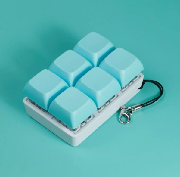 ASMR 6 Computer Key Mechanical Keyboard Fidget Pad:  Ice Blue / Clicky
