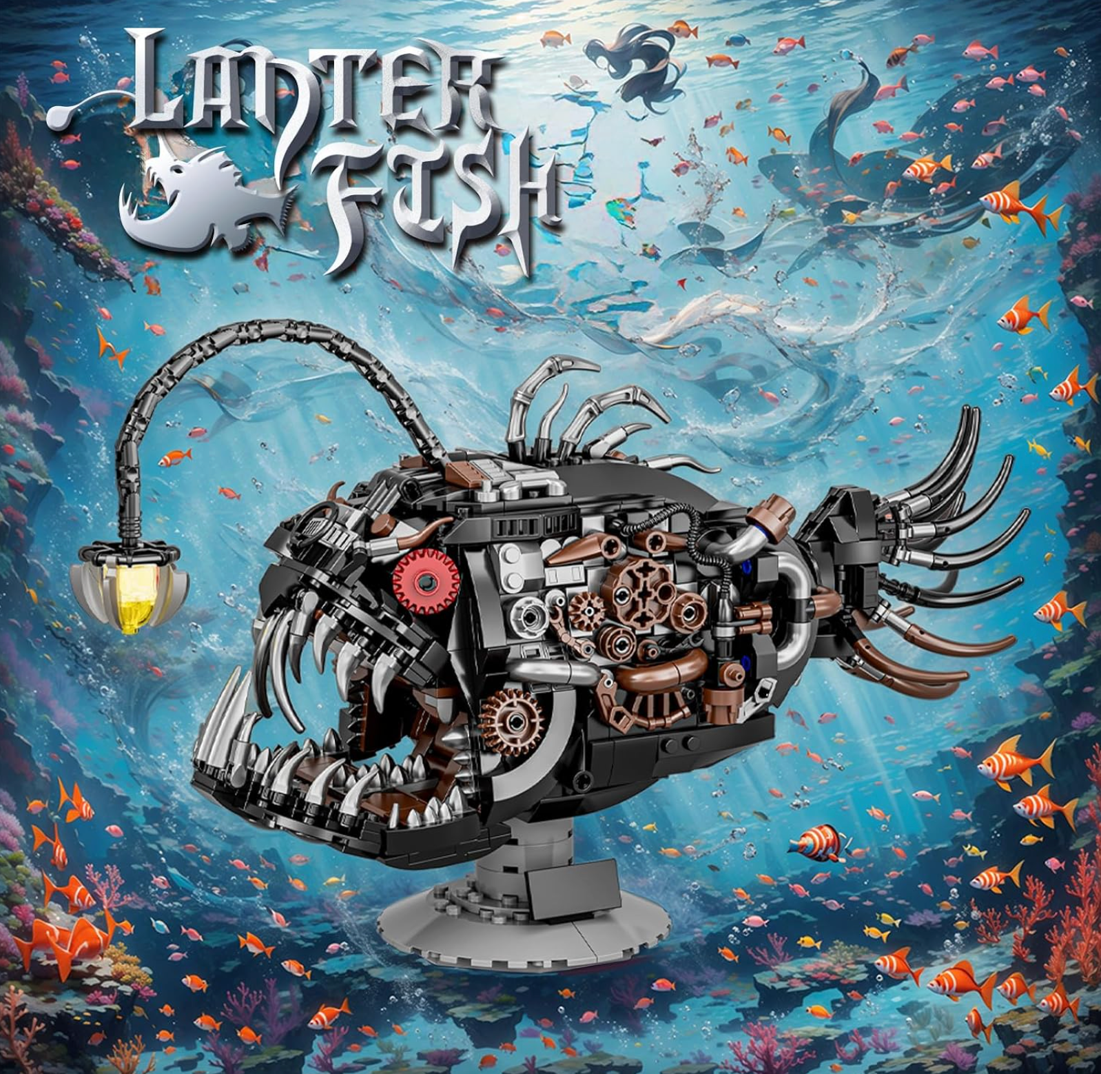 Mechanical Lantern Fish Building Set, Sea Creature Model for Adults