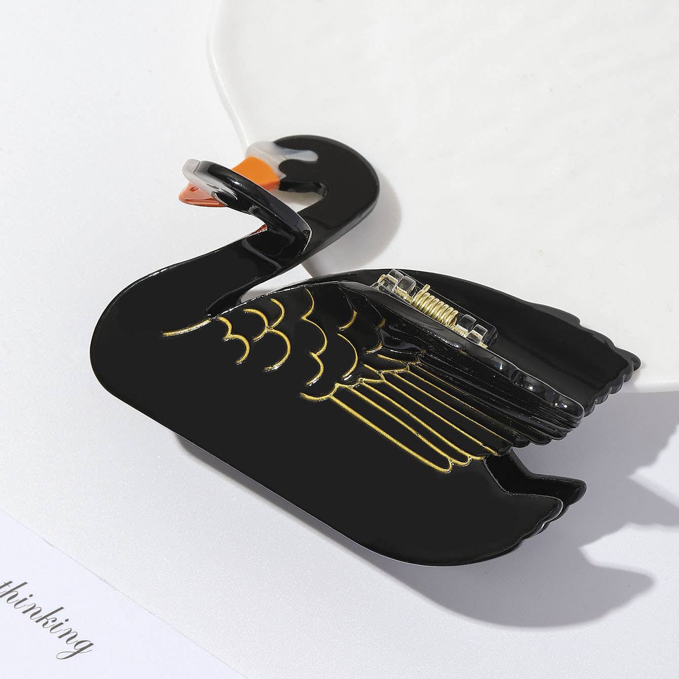 Elegant Black & White Swan-Shaped Hair Clip: White