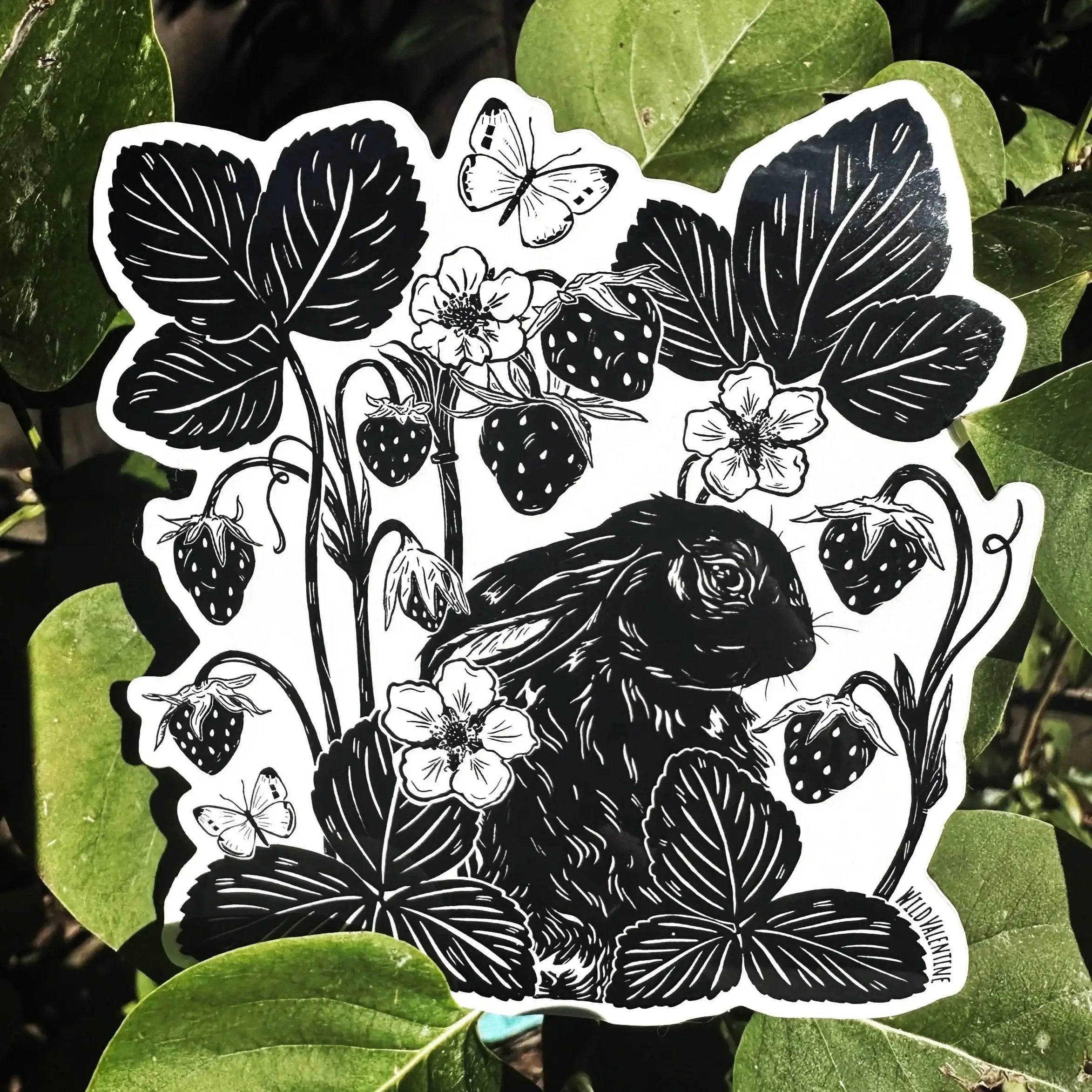 Strawberry Patch Cottontail Rabbit Vinyl Sticker