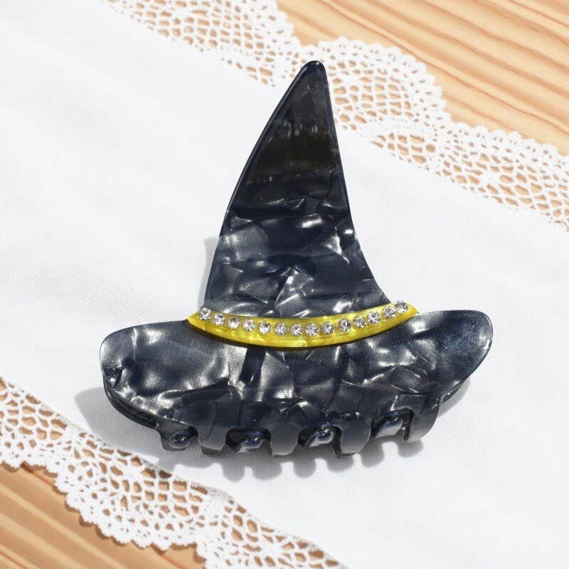 Halloween - Inspired Witch Hat Rhinestone Hair Claws: Gray
