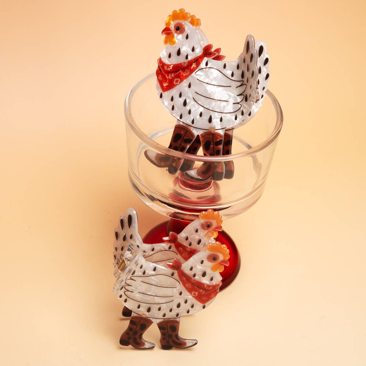 Fun Western Cowboy Bandana & Boots Chicken Hair Claw Clip: Chicken
