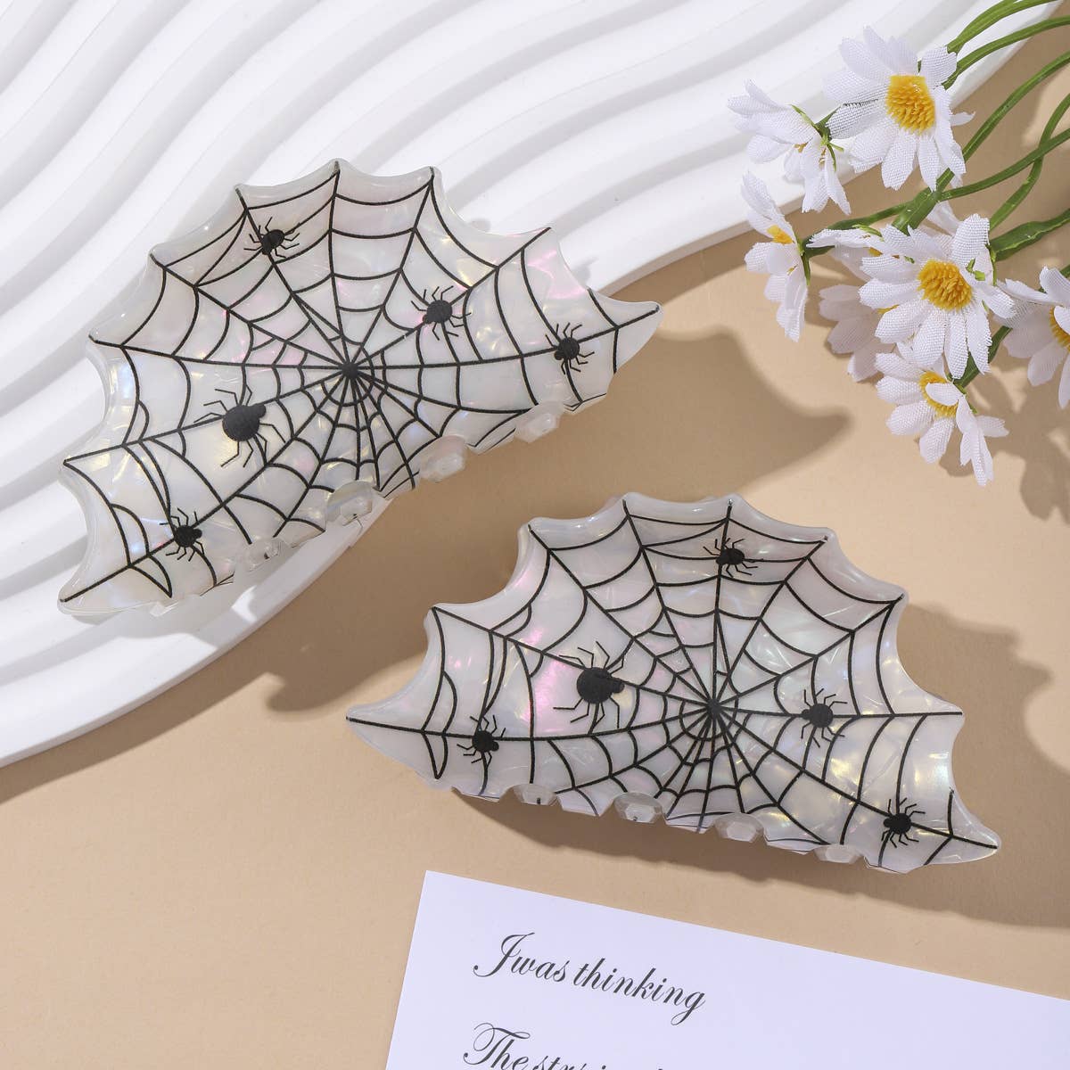 Gothic Spider Web Print Hair Claw Halloween Accessory: White